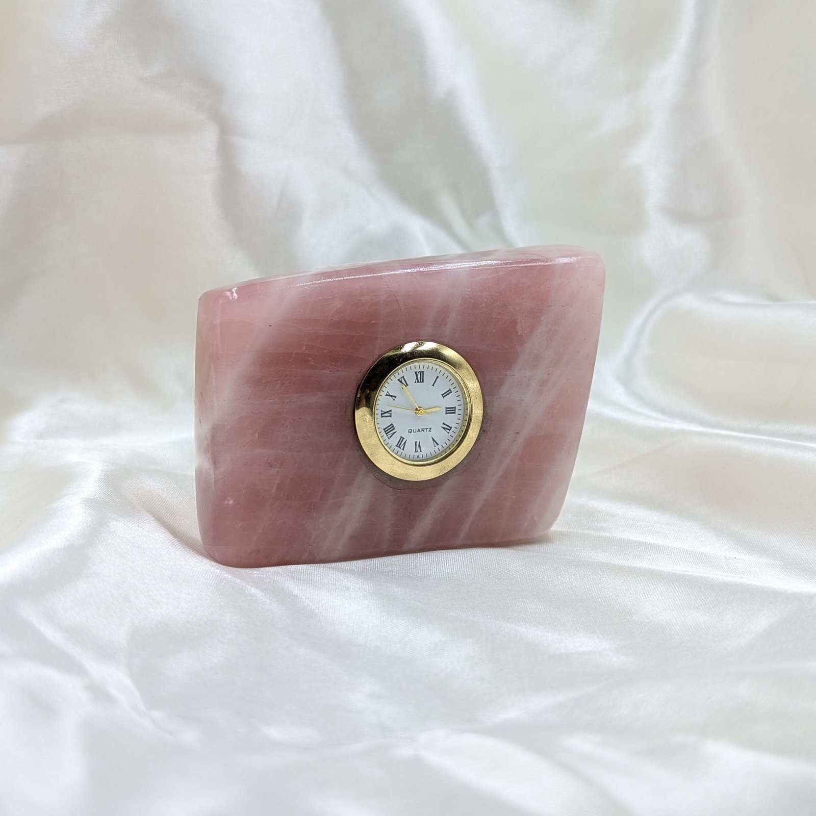 Rose Quartz Desk Clock, Elegant Pink Crystal Home Décor - Image 2
