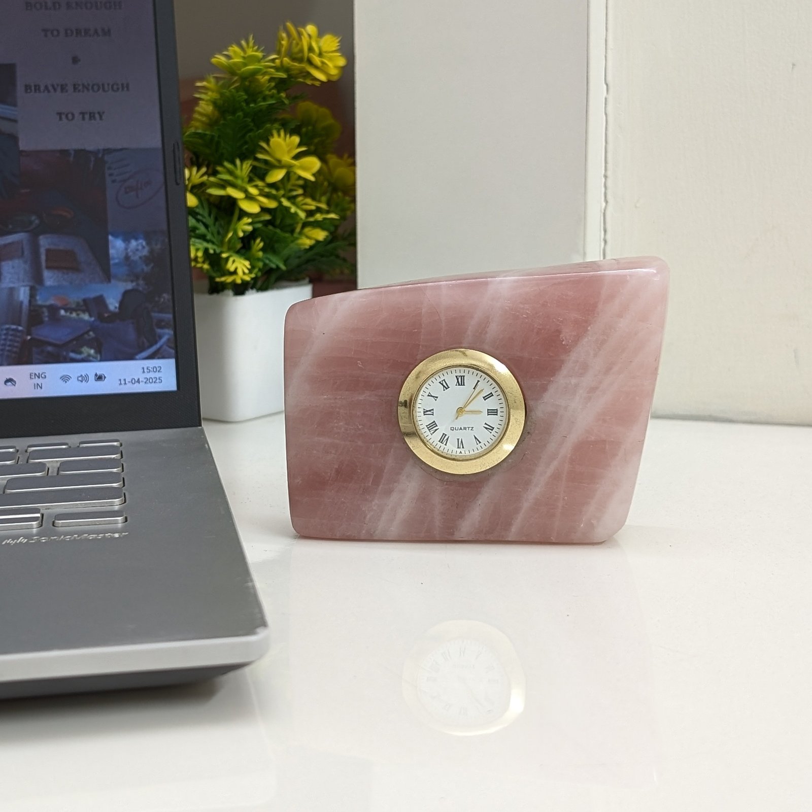 Rose Quartz Desk Clock, Elegant Pink Crystal Home Décor - Image 5