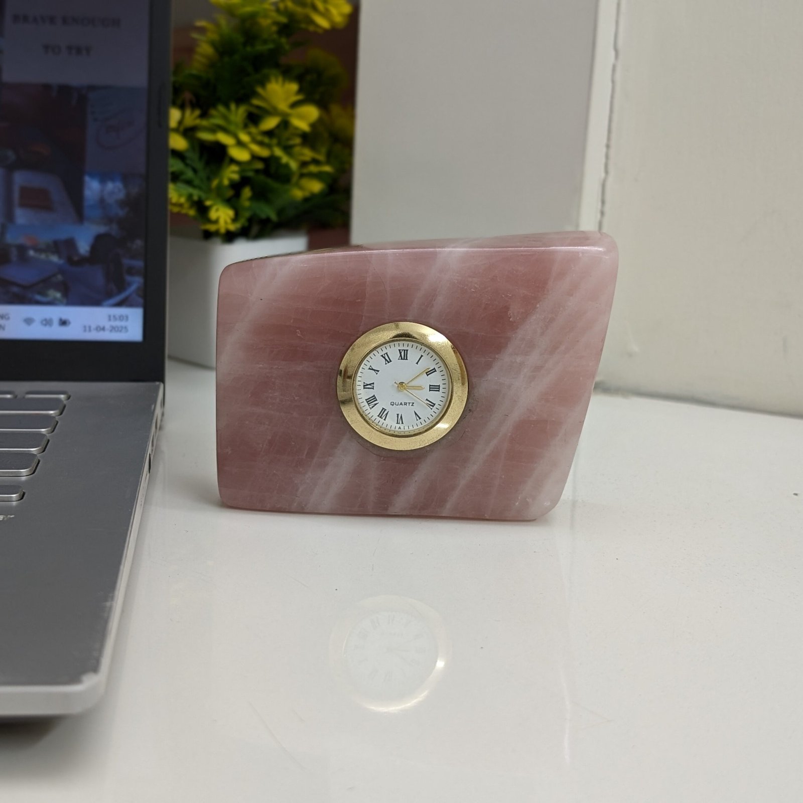 Rose Quartz Desk Clock, Elegant Pink Crystal Home Décor - Image 6