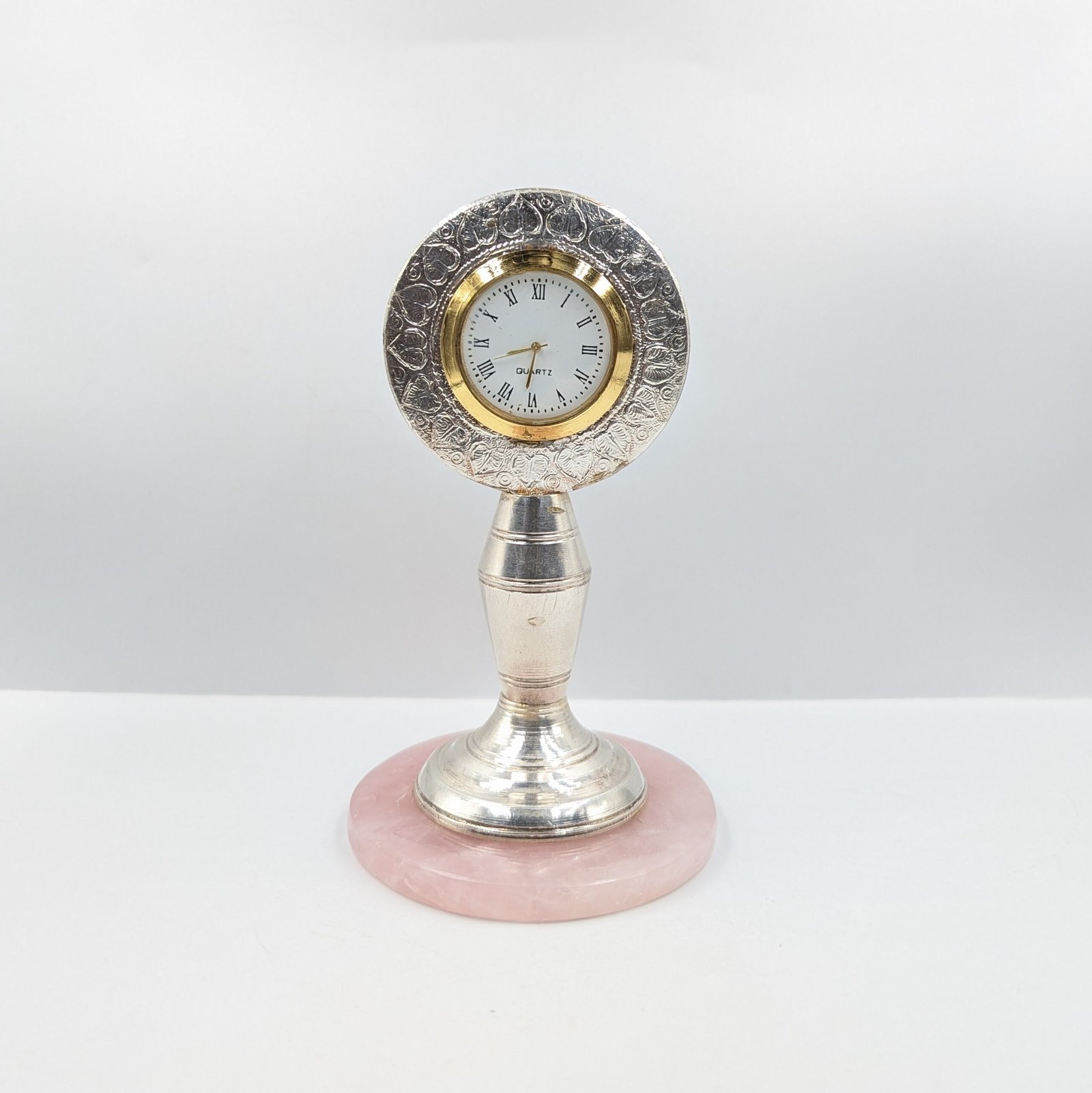 Silver Clock on Rose Quartz Stand, Home Decor Gift - Image 3
