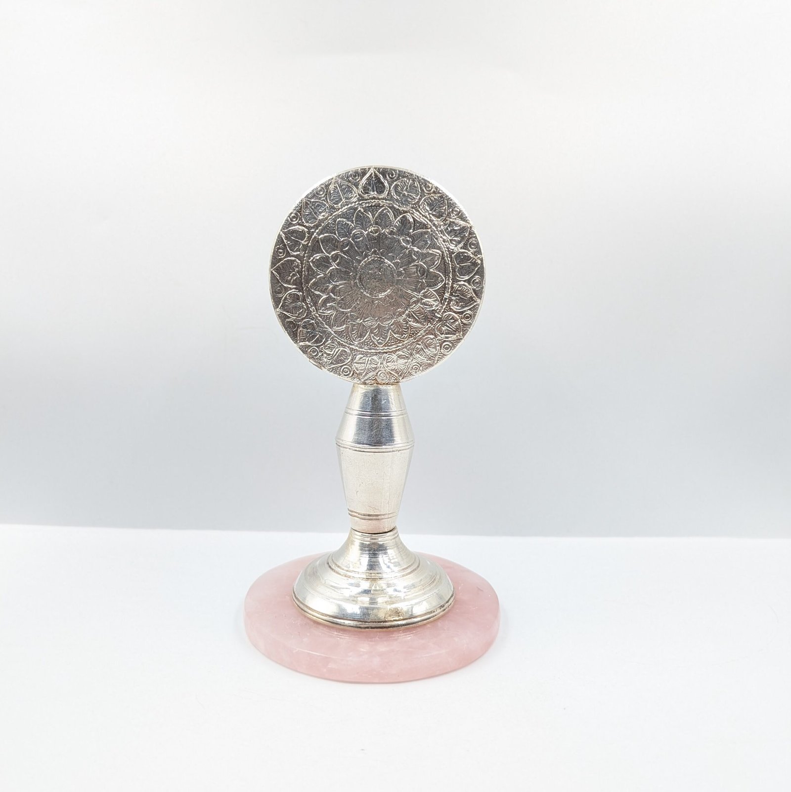 Silver Clock on Rose Quartz Stand, Home Decor Gift - Image 4