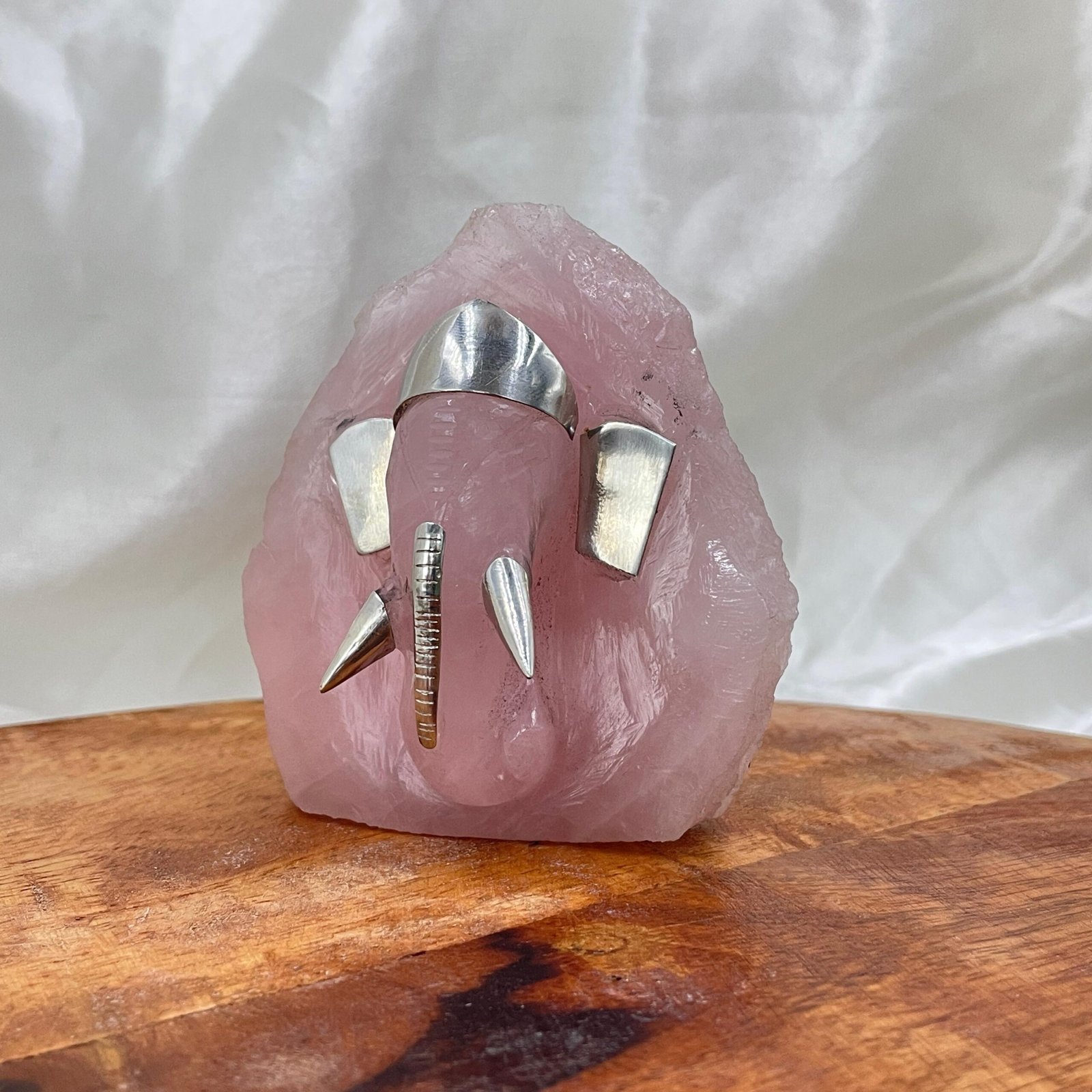 Rose Quartz Ganesha Statue - Sterling Silver Accent, Home Décor Gift - Image 2