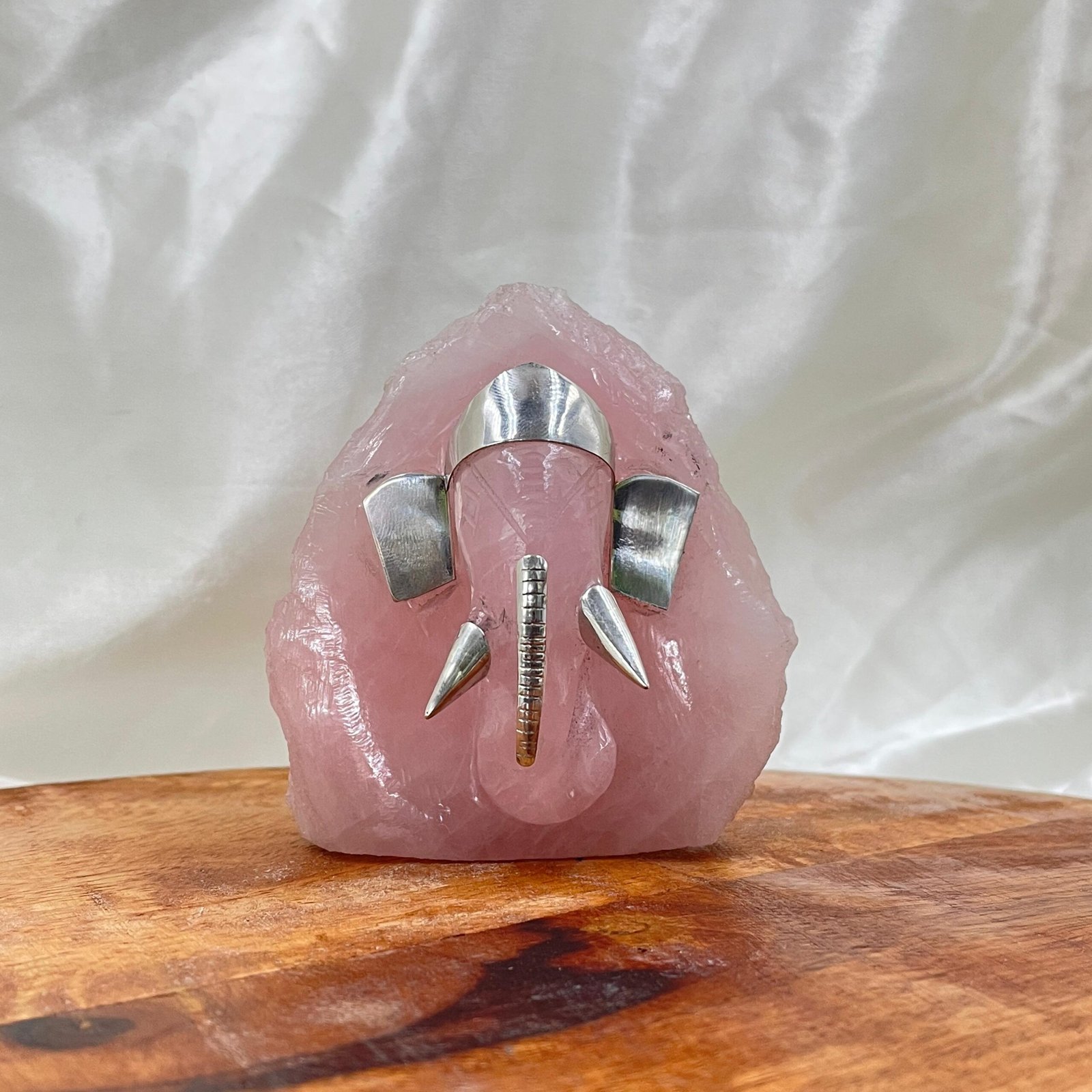 Rose Quartz Ganesha Statue - Sterling Silver Accent, Home Décor Gift