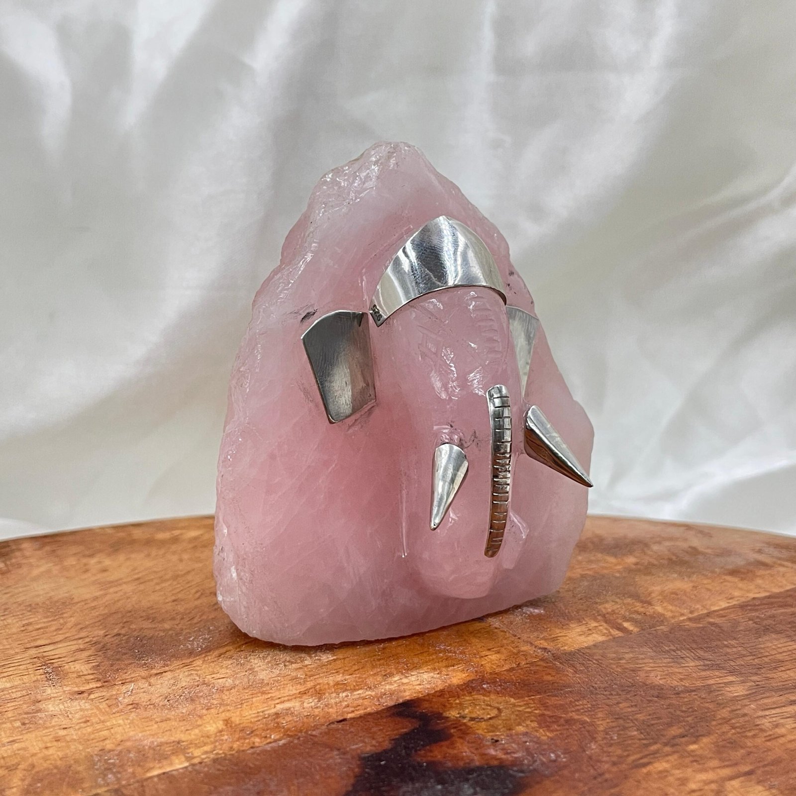 Rose Quartz Ganesha Statue - Sterling Silver Accent, Home Décor Gift - Image 3