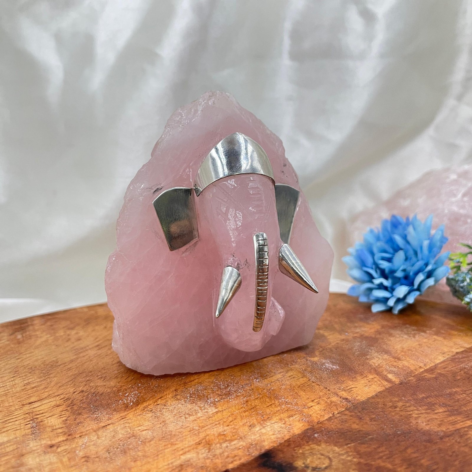 Rose Quartz Ganesha Statue - Sterling Silver Accent, Home Décor Gift - Image 4