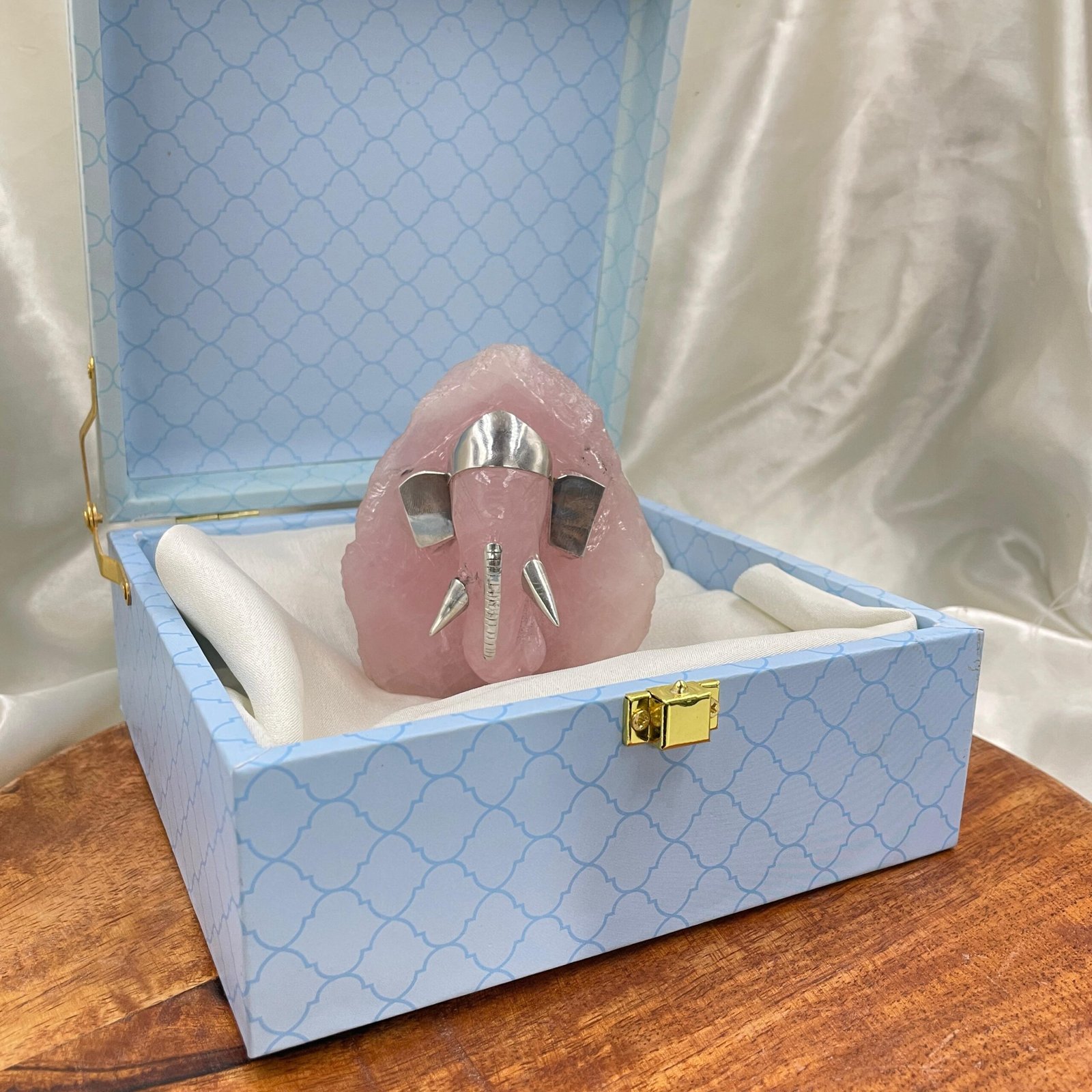 Rose Quartz Ganesha Statue - Sterling Silver Accent, Home Décor Gift - Image 6