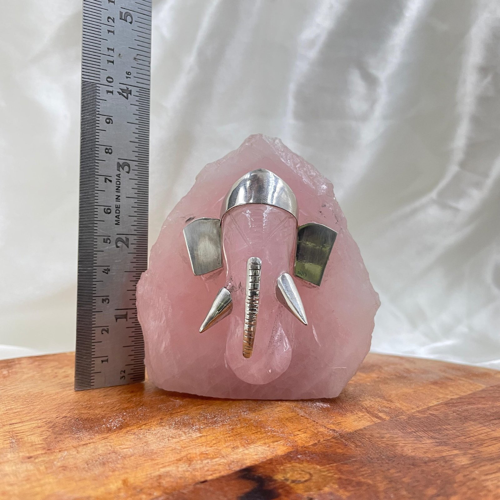 Rose Quartz Ganesha Statue - Sterling Silver Accent, Home Décor Gift - Image 8