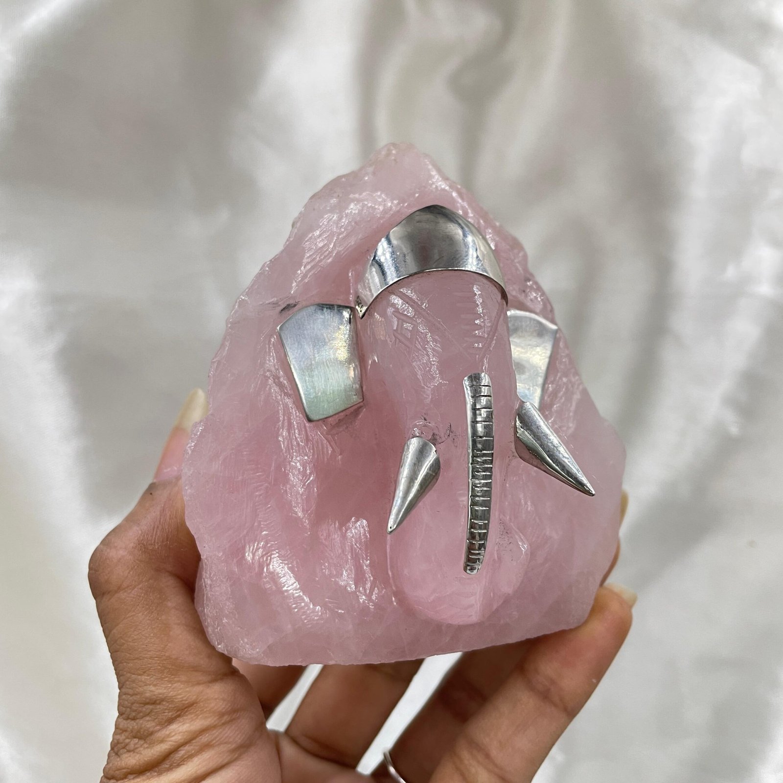 Rose Quartz Ganesha Statue - Sterling Silver Accent, Home Décor Gift - Image 9