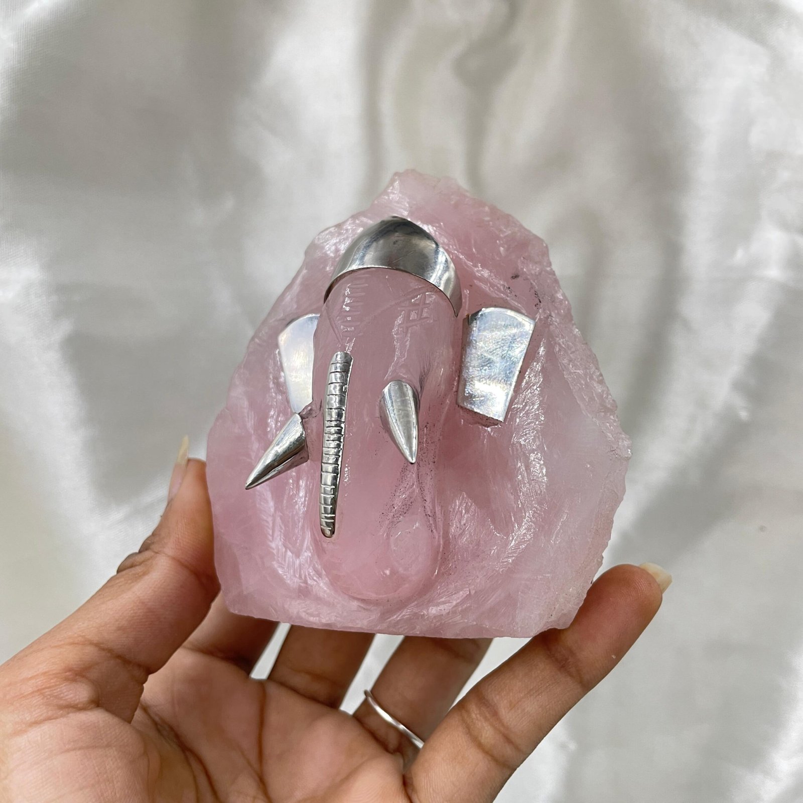 Rose Quartz Ganesha Statue - Sterling Silver Accent, Home Décor Gift - Image 11
