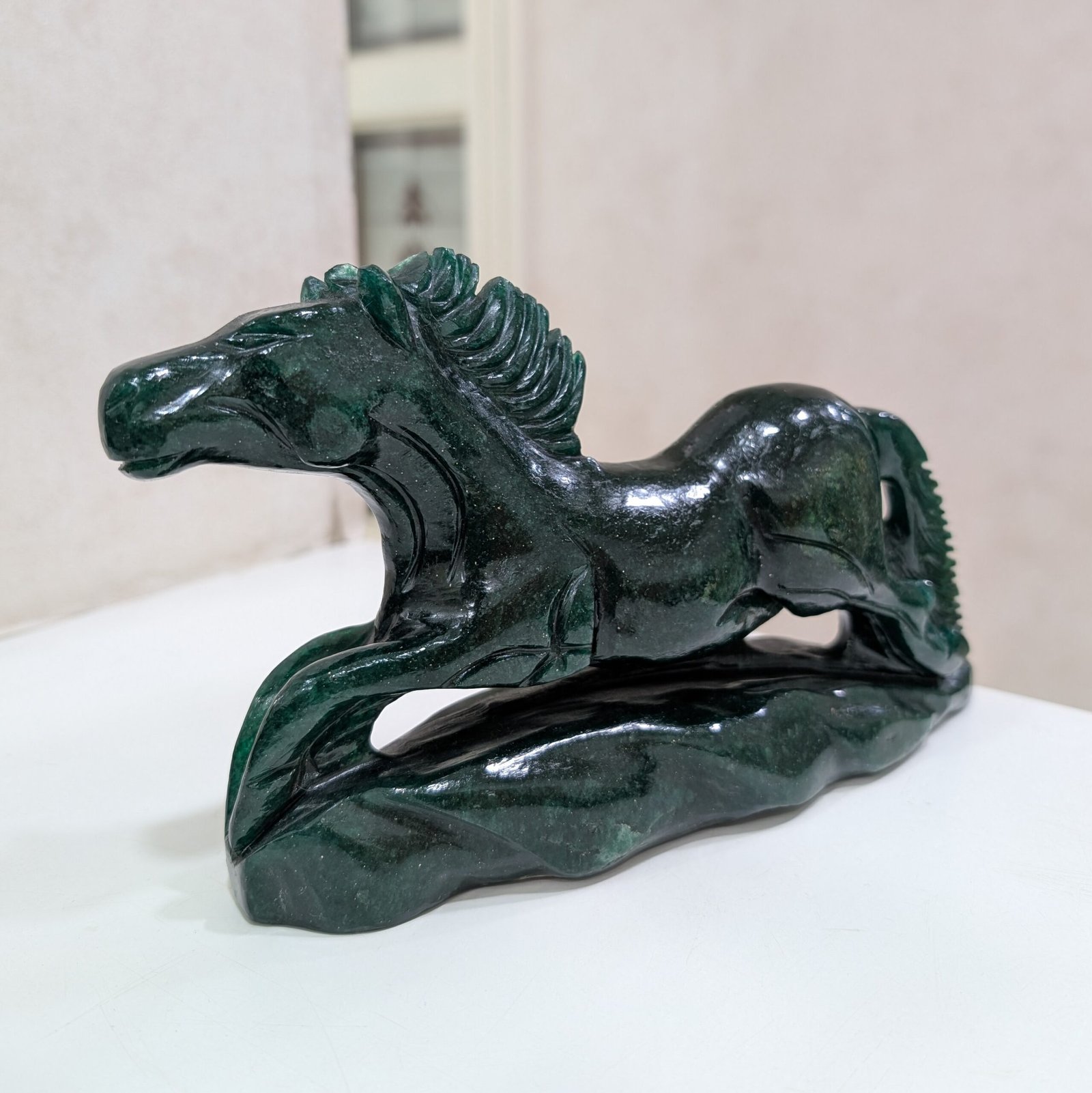 Green Jade Stone Horse Statue for Home Décor & Gifts