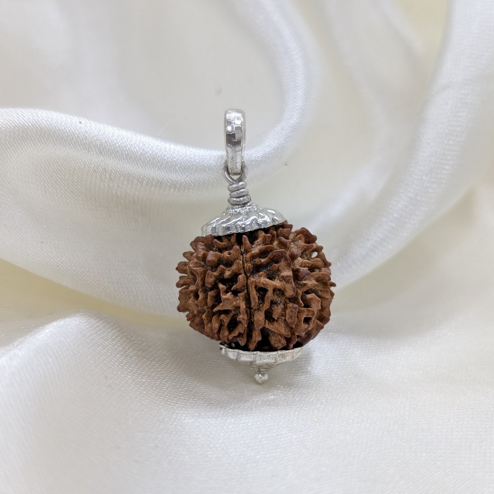 9 Mukhi Rudraksha, Silver Pendant Nepali Nine Face Rudraksha Bead - Image 2