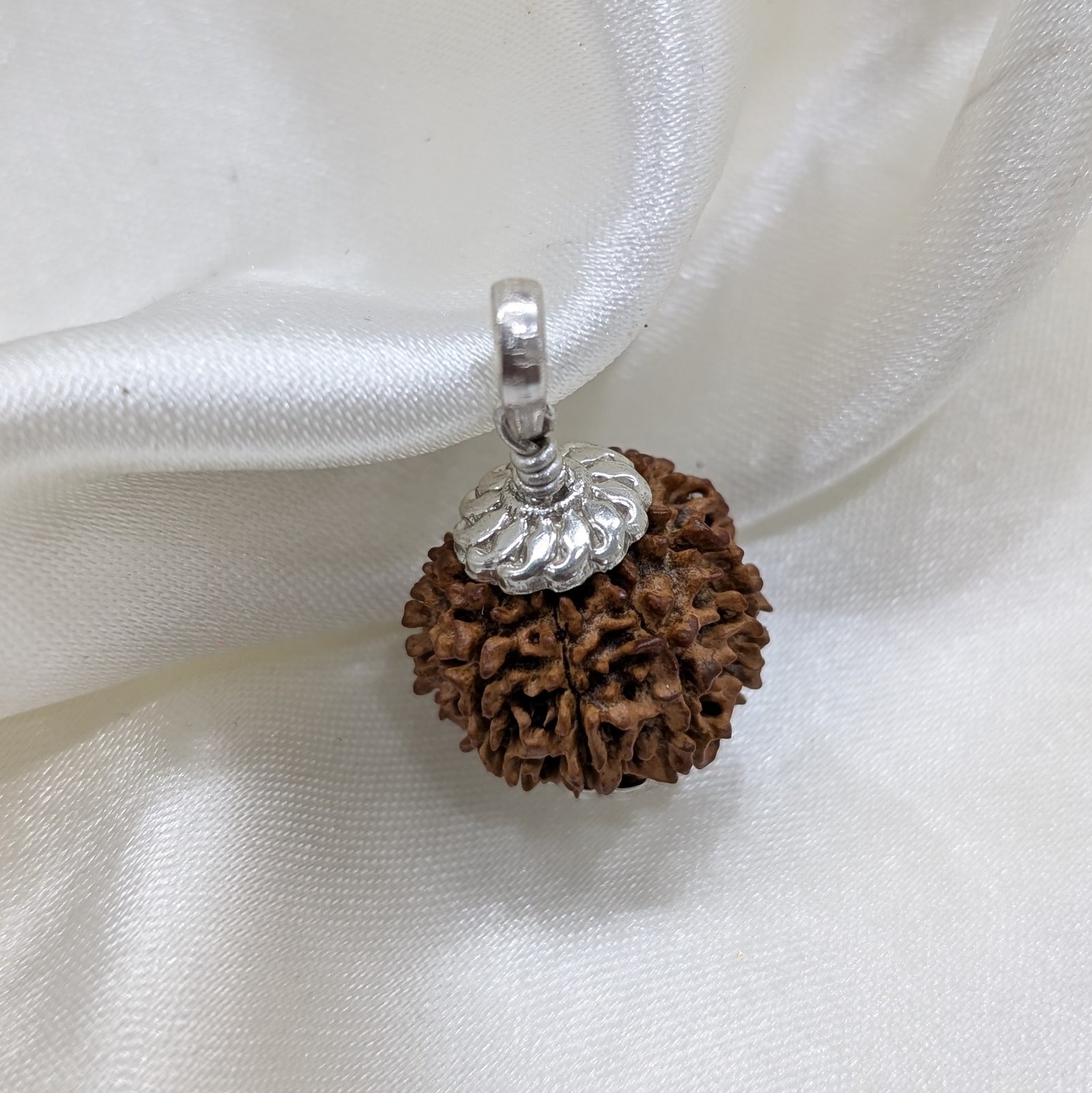 9 Mukhi Rudraksha, Silver Pendant Nepali Nine Face Rudraksha Bead - Image 3