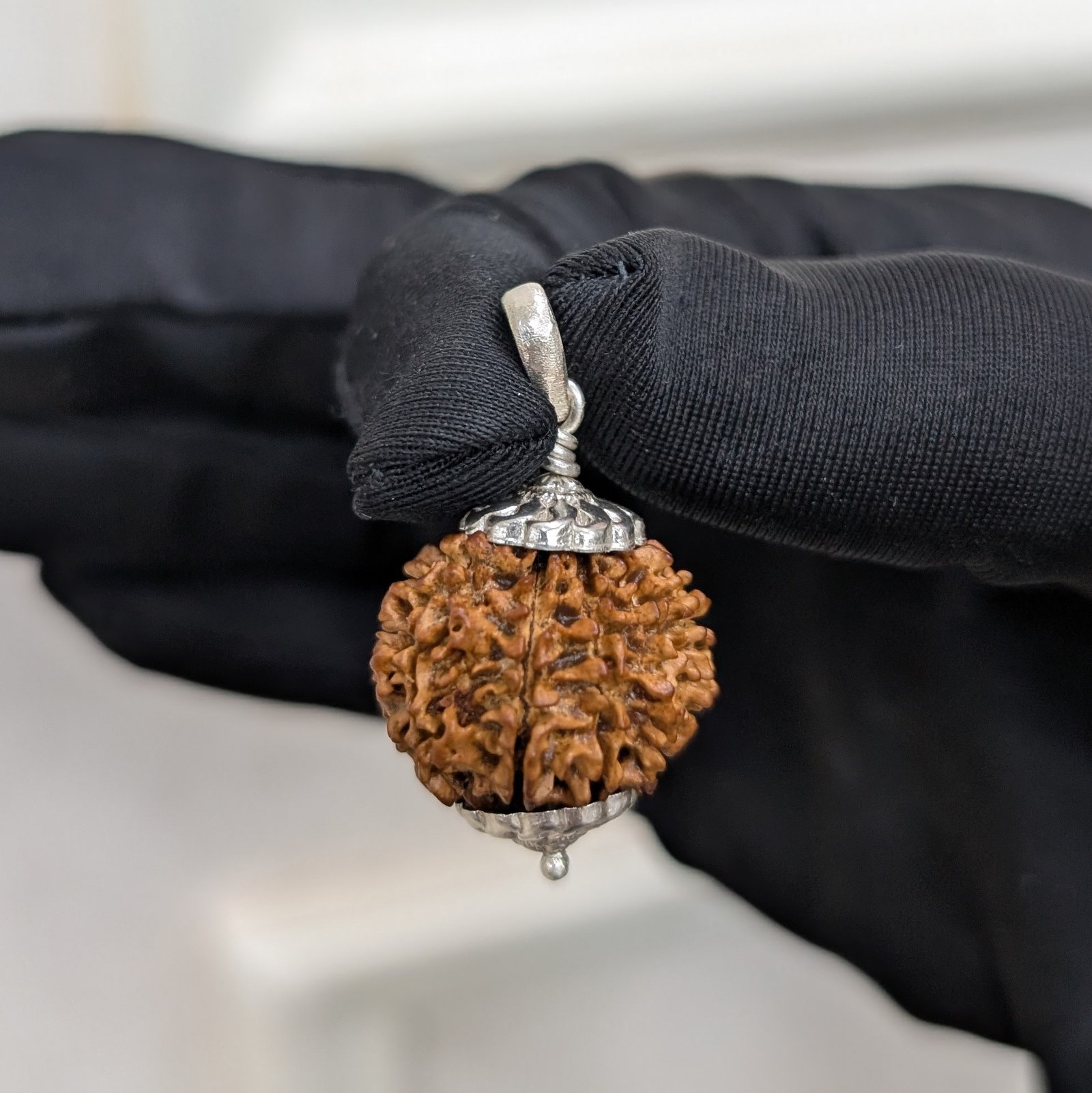 9 Mukhi Rudraksha, Silver Pendant Nepali Nine Face Rudraksha Bead - Image 9