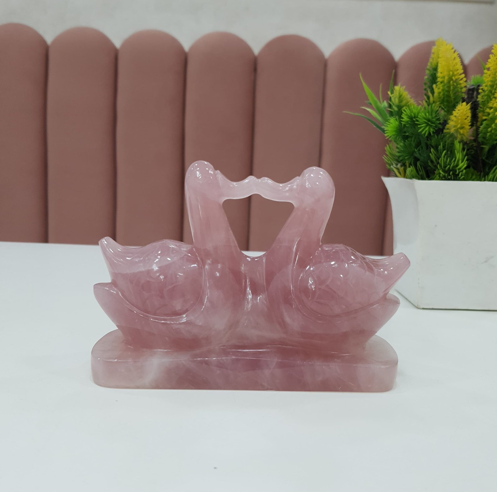 Natural Rose Quartz Twin Duck Pair