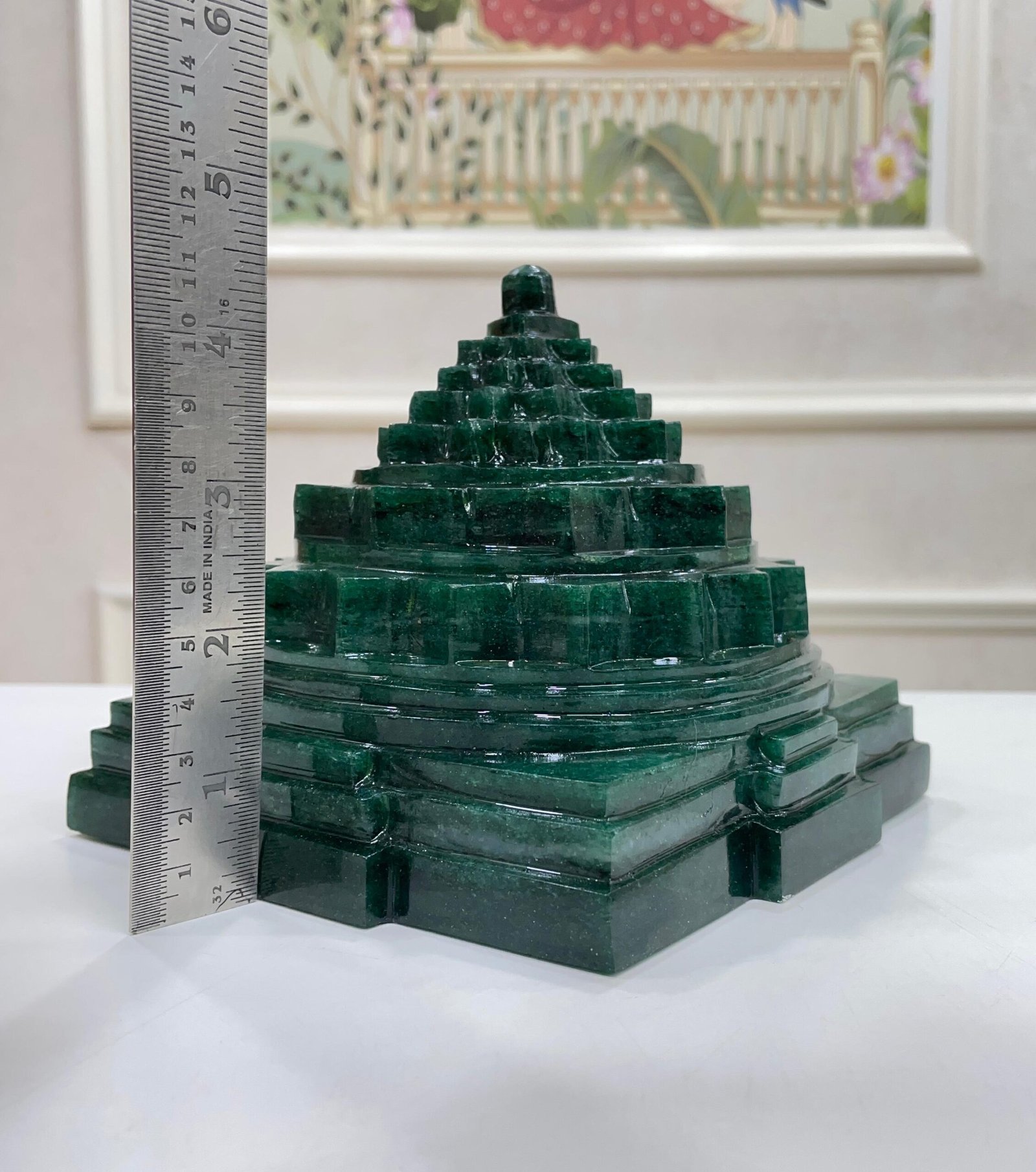 Green Jade Shree Yantra, 4.75" Meru Yantra - Image 6