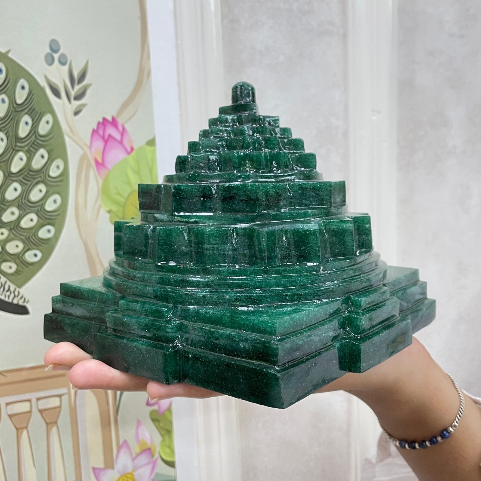 Green Jade Shree Yantra, 4.75" Meru Yantra - Image 9