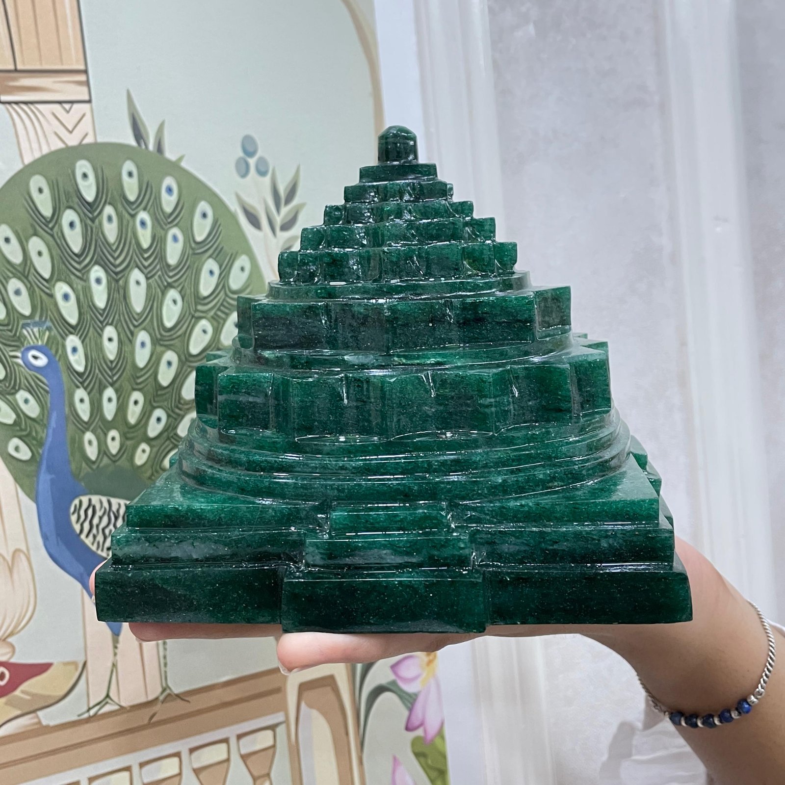Green Jade Shree Yantra, 4.75" Meru Yantra - Image 4