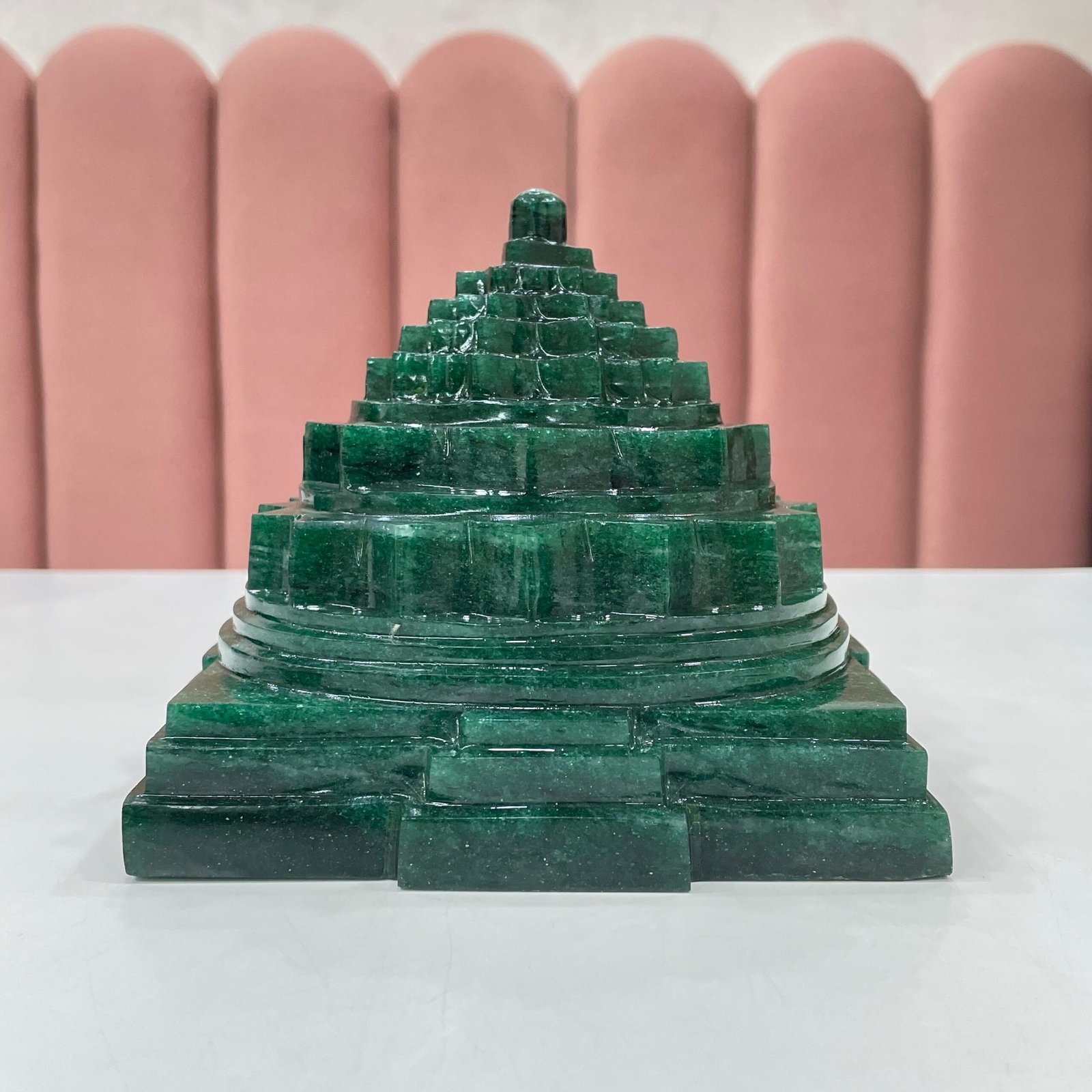 Green Jade Shree Yantra, 4.75" Meru Yantra