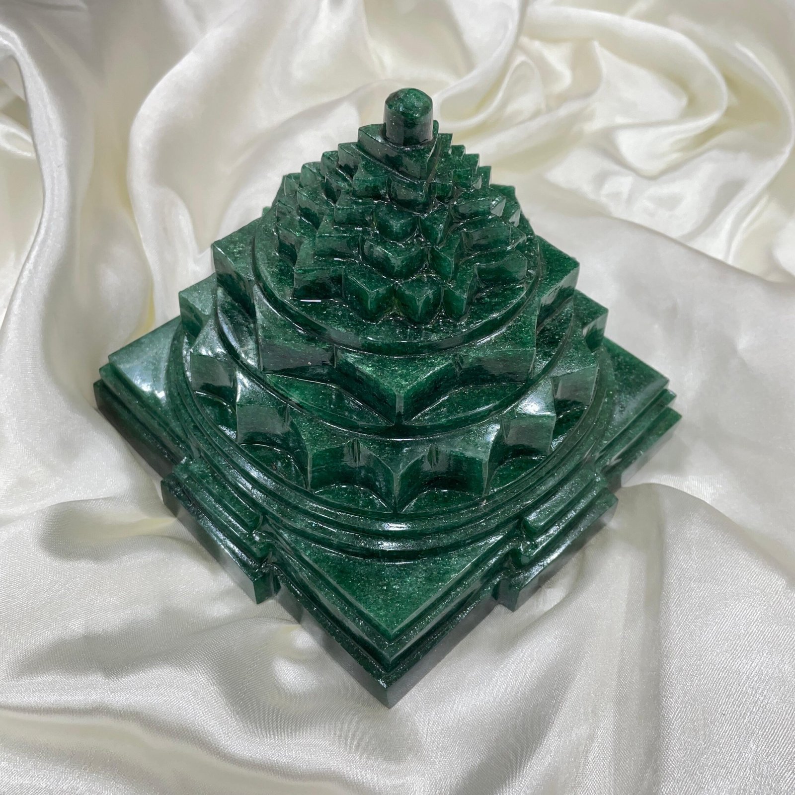 Green Jade Shree Yantra, 4.75" Meru Yantra - Image 3