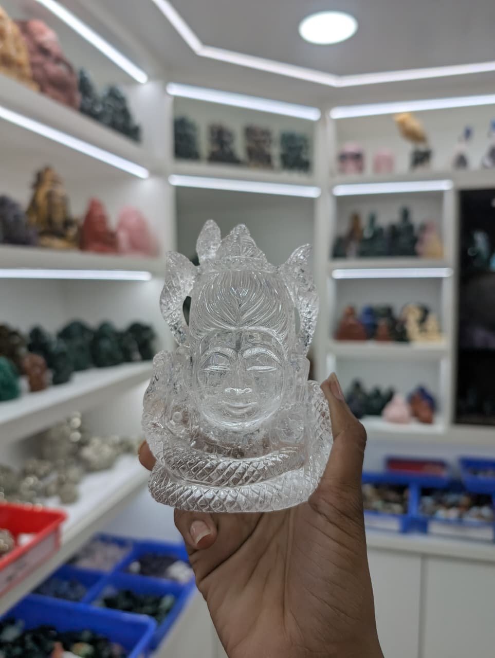Crystal Sphatik Shiva Head Statue, 5" Craved Shiva's Head Meditation - Image 7