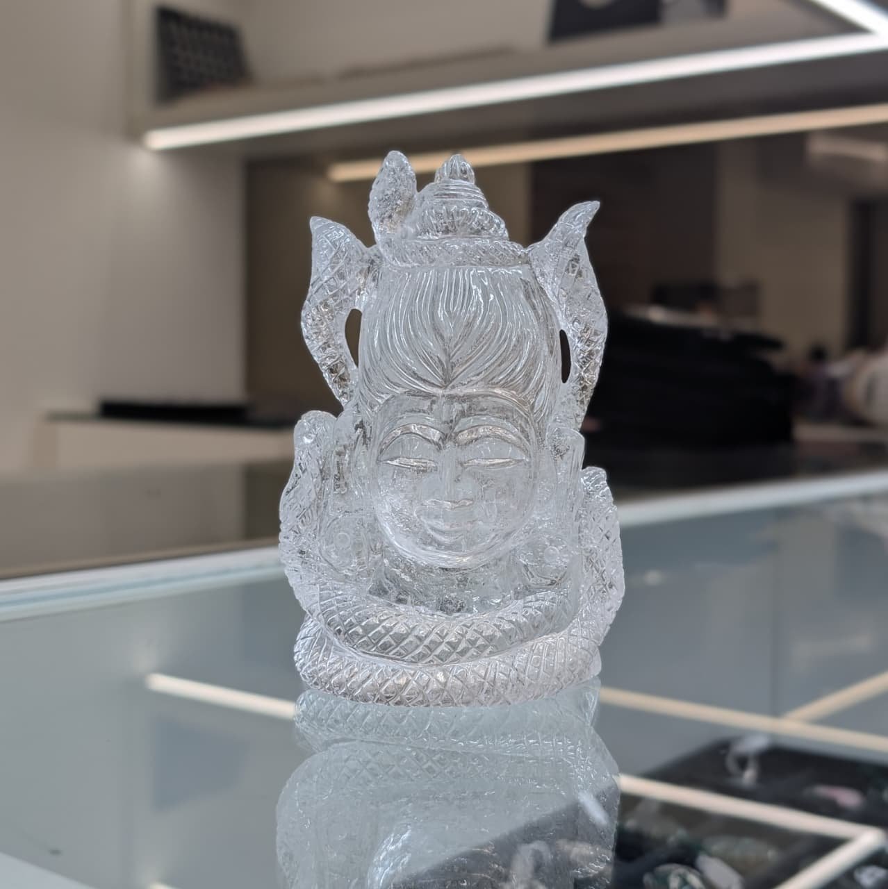 Crystal Sphatik Shiva Head Statue, 5" Craved Shiva's Head Meditation - Image 6