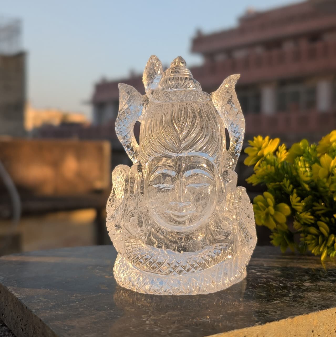 Crystal Sphatik Shiva Head Statue, 5" Craved Shiva's Head Meditation