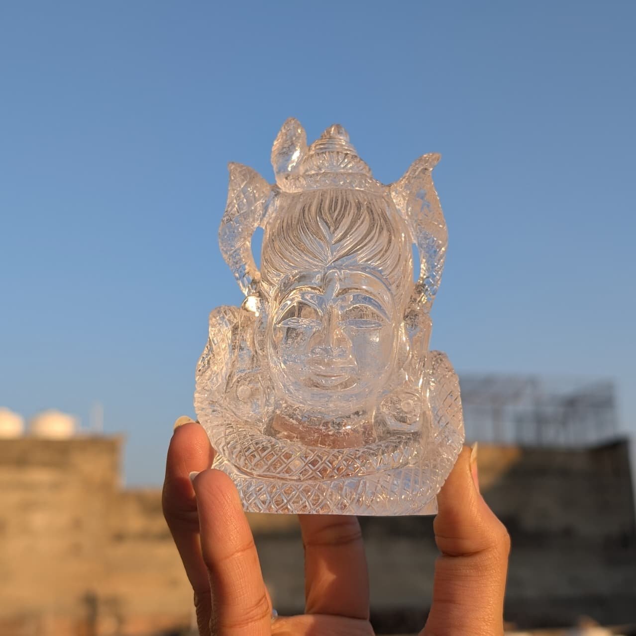 Crystal Sphatik Shiva Head Statue, 5" Craved Shiva's Head Meditation - Image 4