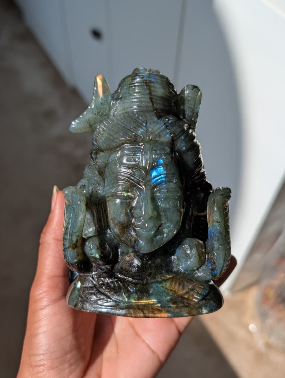 Hand Carved Labradorite Lord Shiva Statue - Image 8