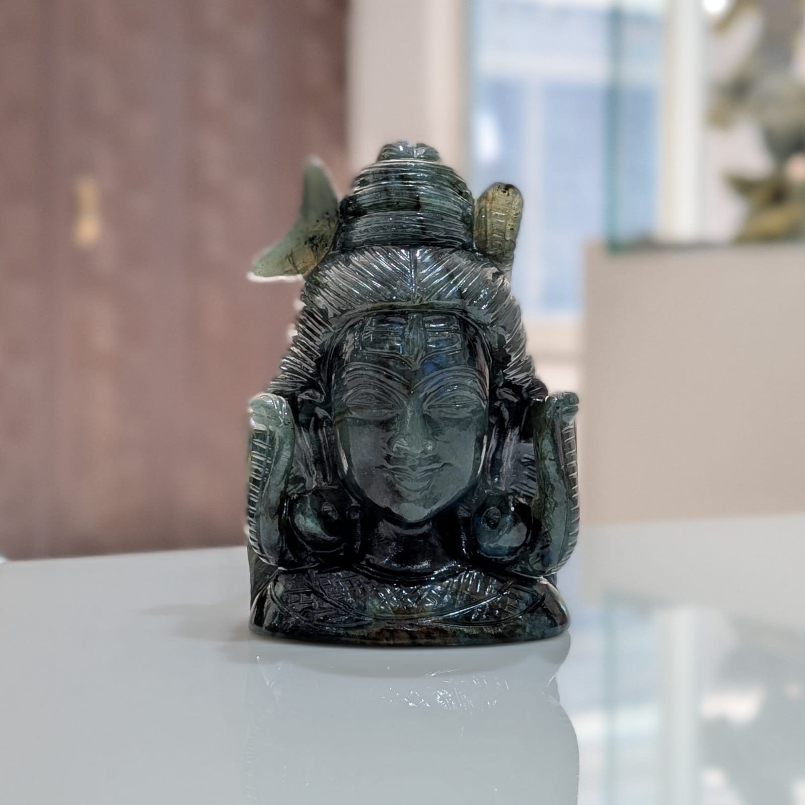 Hand Carved Labradorite Lord Shiva Statue - Image 10
