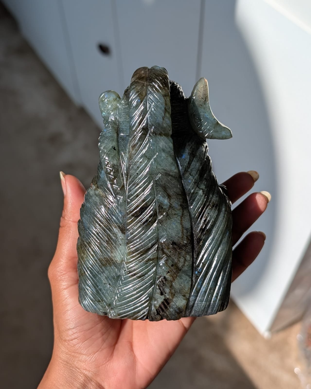 Hand Carved Labradorite Lord Shiva Statue - Image 9