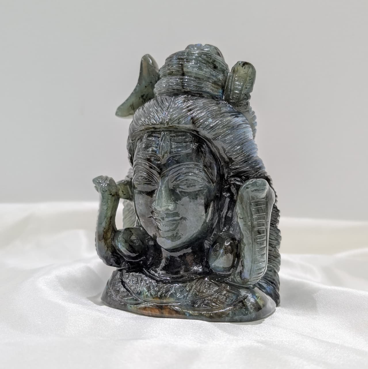 Hand Carved Labradorite Lord Shiva Statue - Image 5