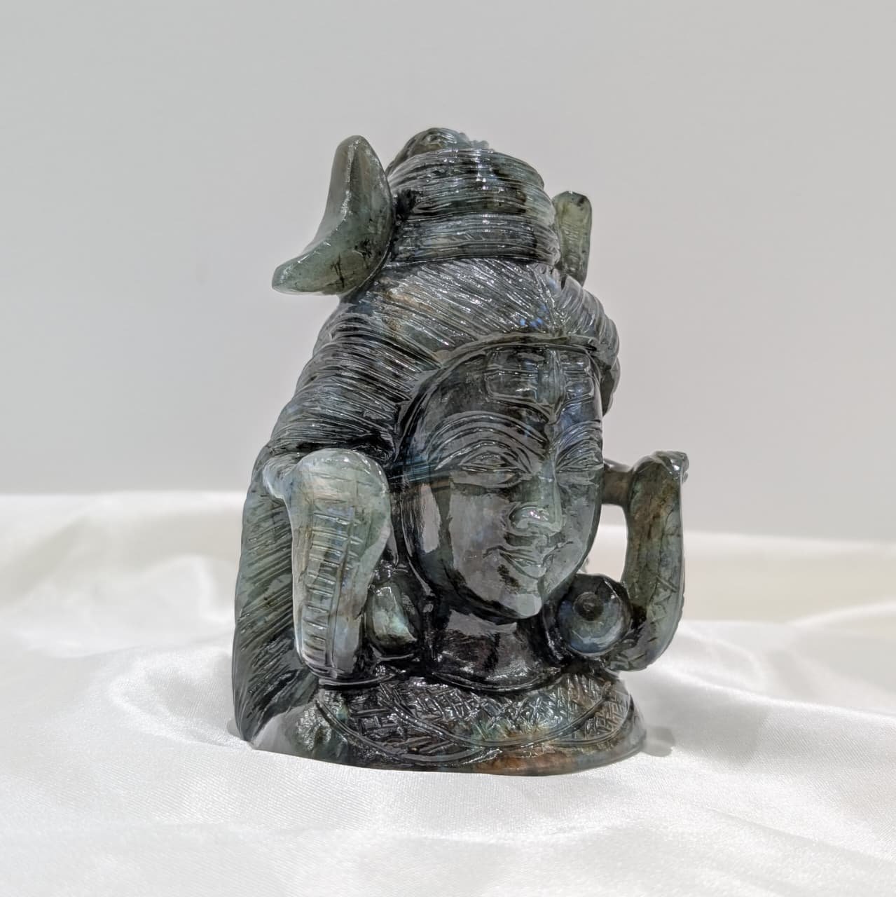 Hand Carved Labradorite Lord Shiva Statue - Image 4