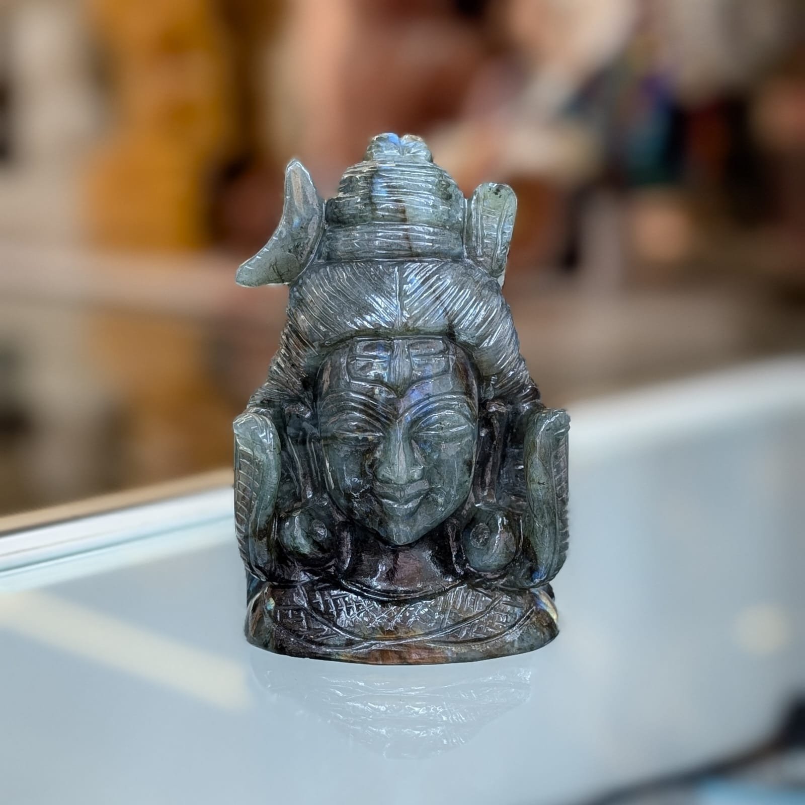 Hand Carved Labradorite Lord Shiva Statue
