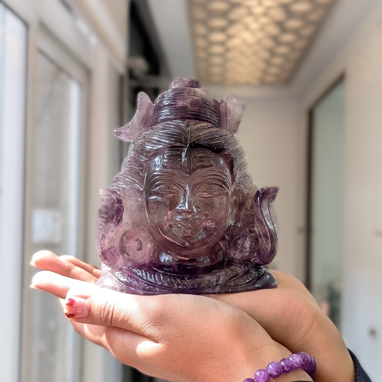 Hand Carved Amethyst Shiva Statue – Hindu God Altar Décor - Image 2