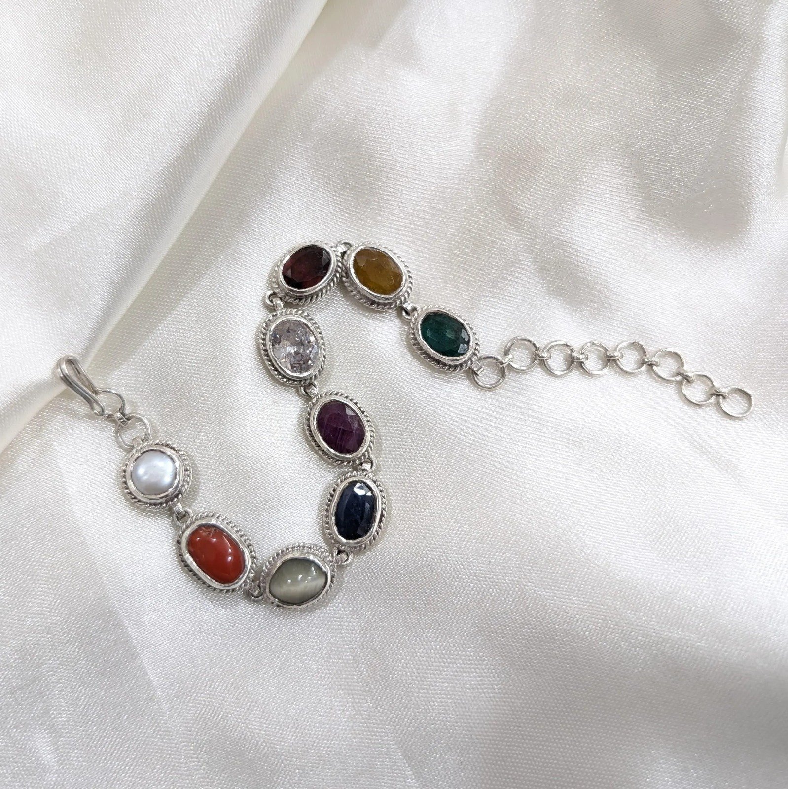 Navaratna Gemstone Bracelet, 9-Chakra Silver Bracelet - Image 7