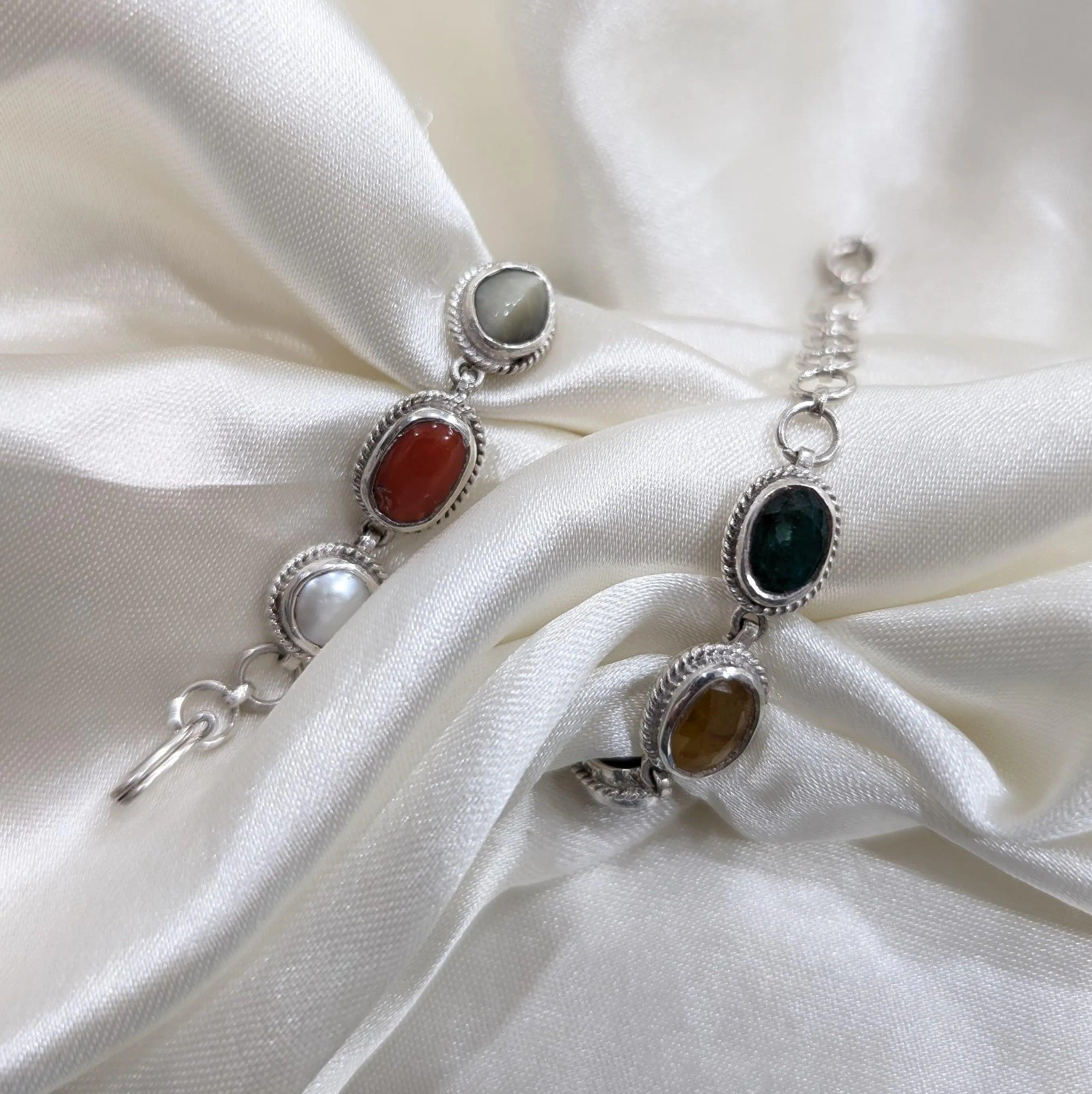 Navaratna Gemstone Bracelet, 9-Chakra Silver Bracelet - Image 5