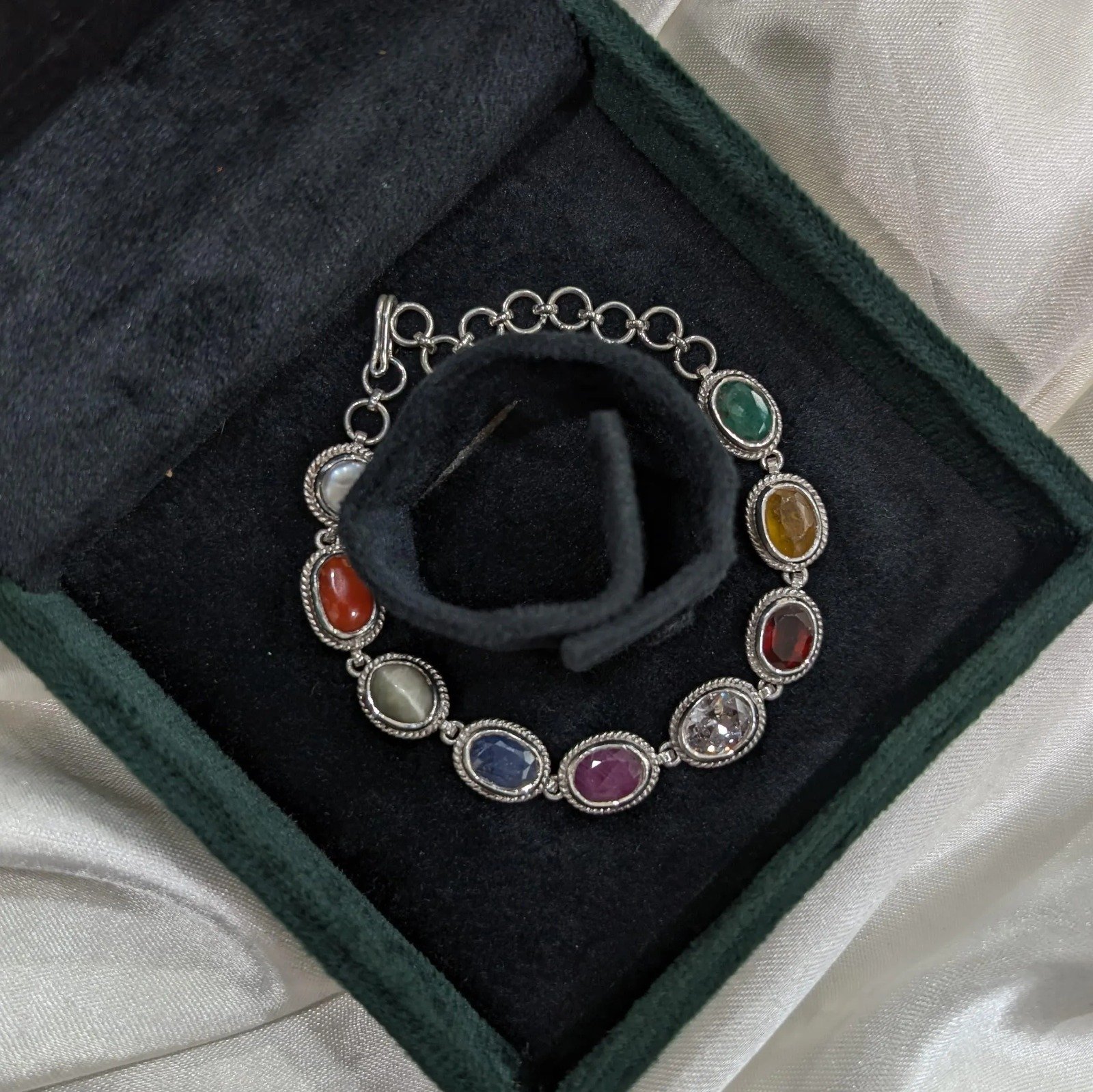Navaratna Gemstone Bracelet, 9-Chakra Silver Bracelet - Image 4