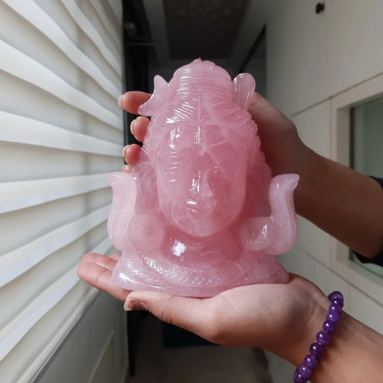 Rose Quartz Shiv Head – 6.5" lord Shiva Statue