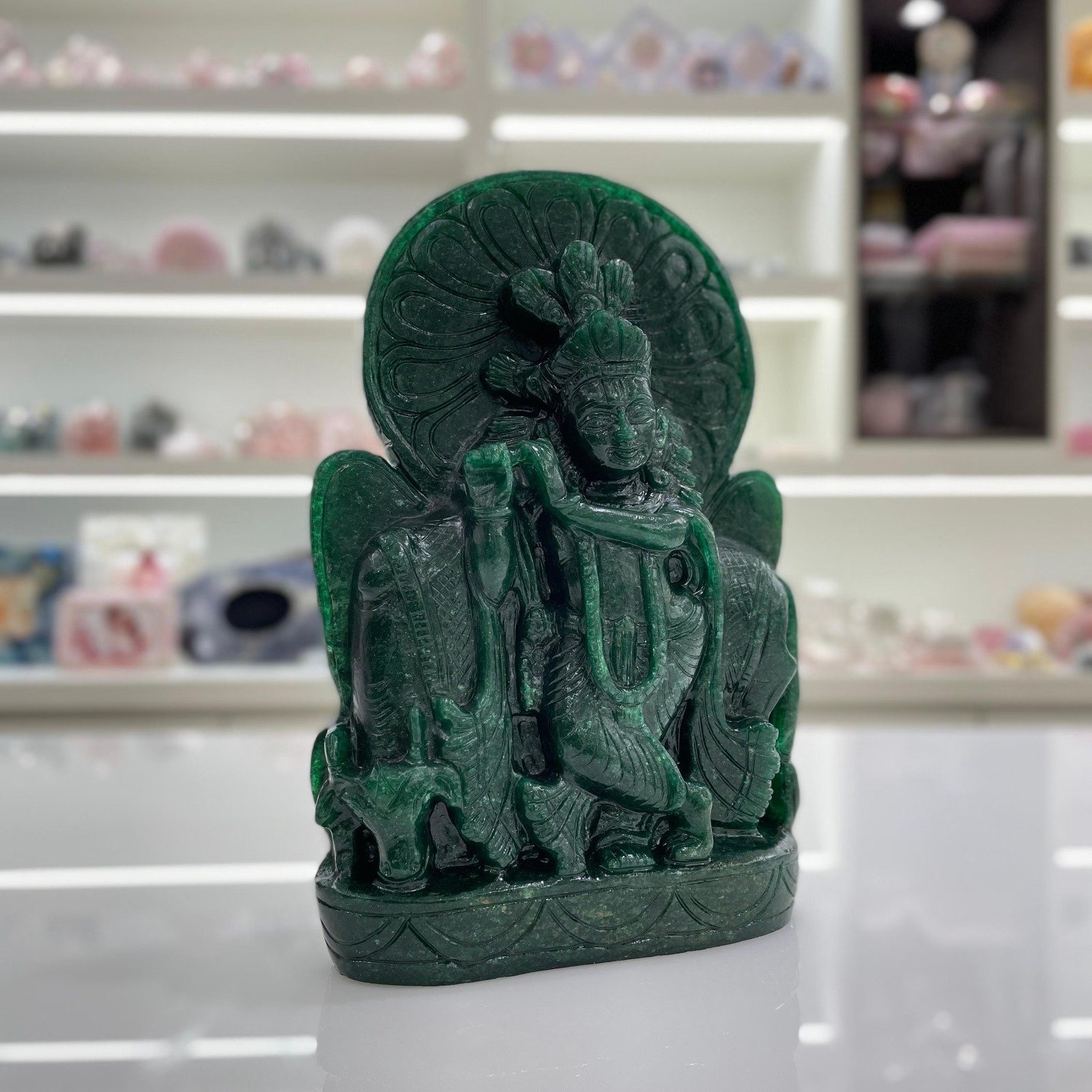 Green Jade Krishna Statue – 9.65" Lord Krishna Statue - Image 9