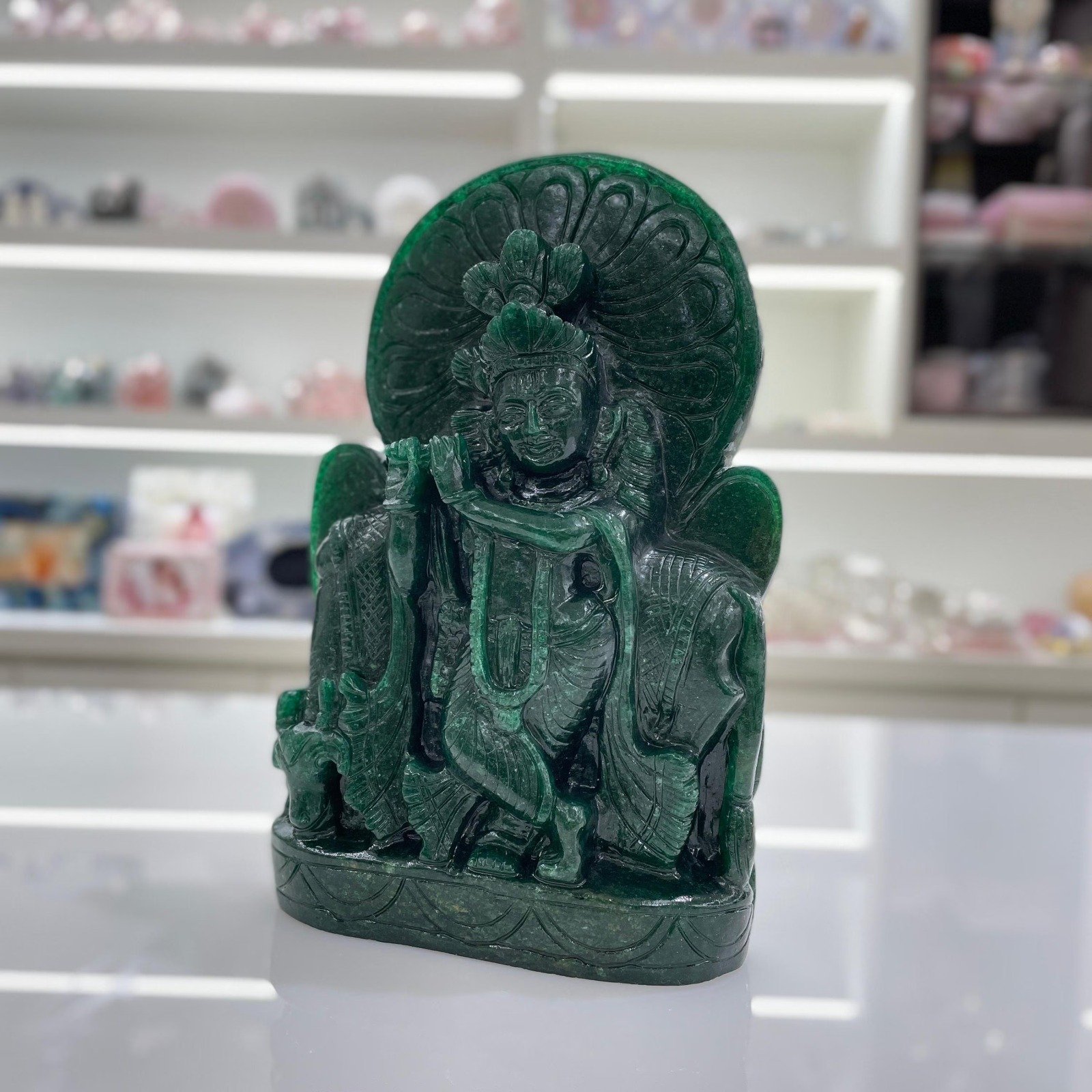 Green Jade Krishna Statue – 9.65" Lord Krishna Statue - Image 8