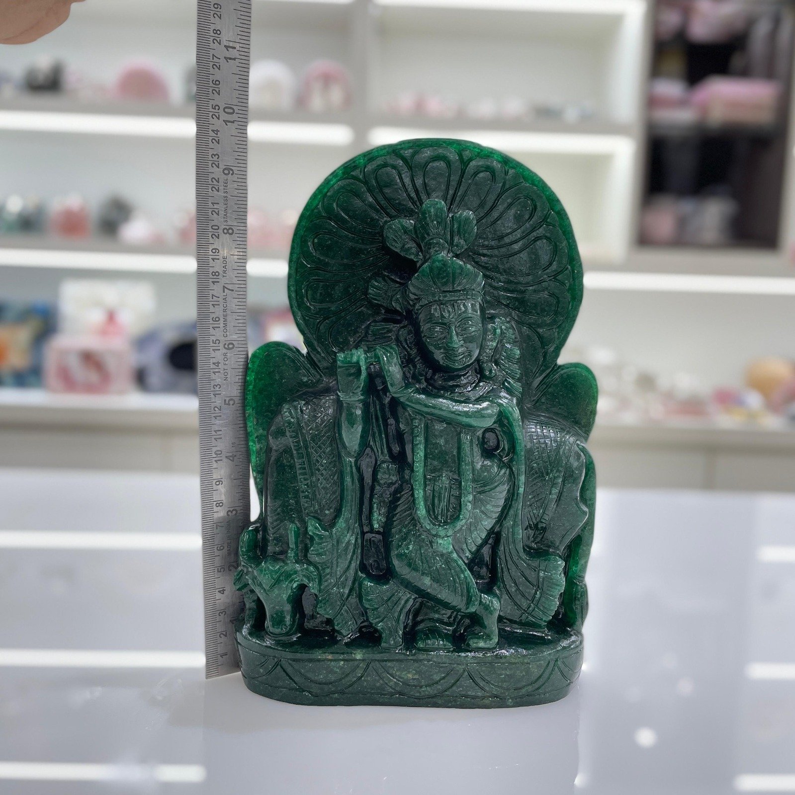 Green Jade Krishna Statue – 9.65" Lord Krishna Statue - Image 7