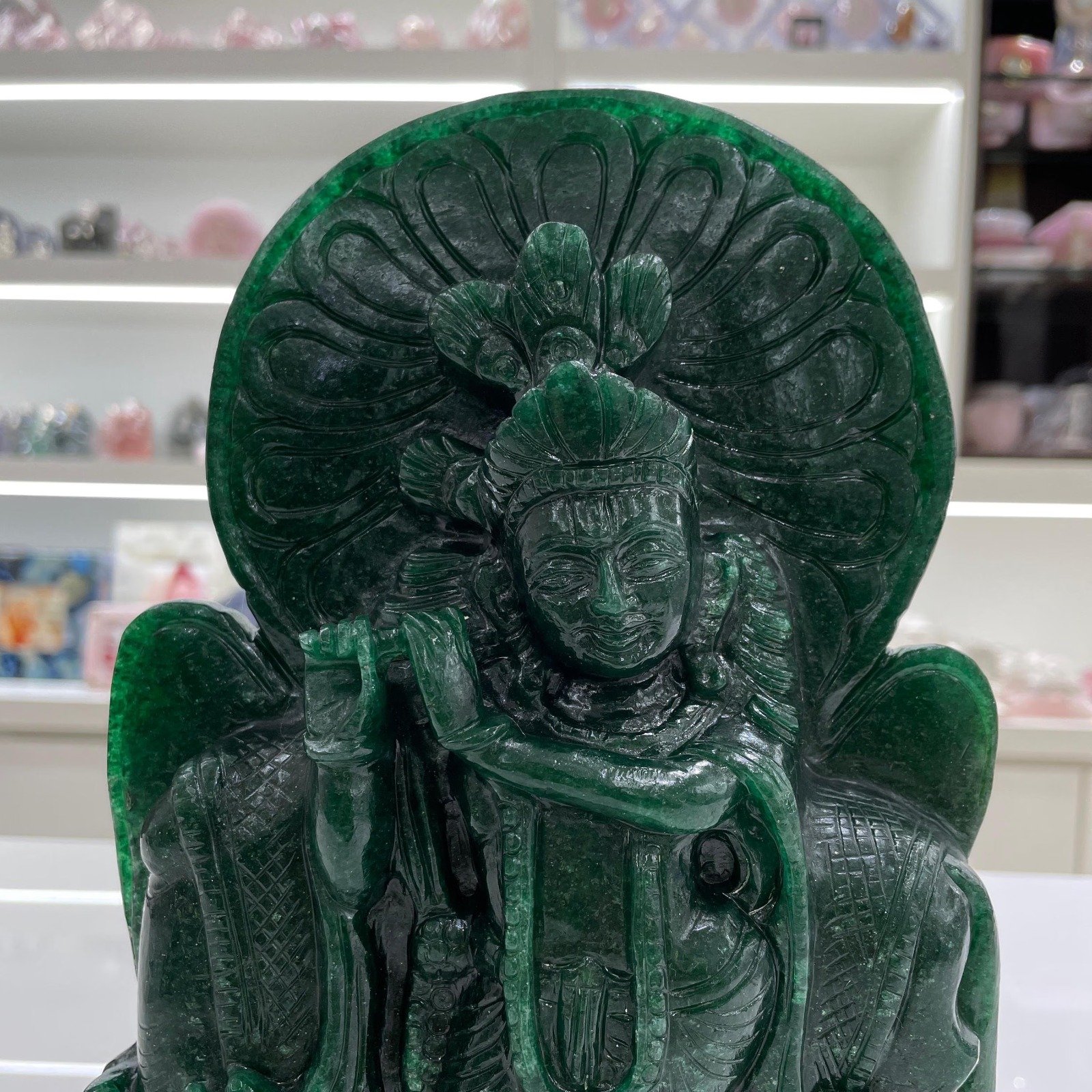 Green Jade Krishna Statue – 9.65" Lord Krishna Statue - Image 5