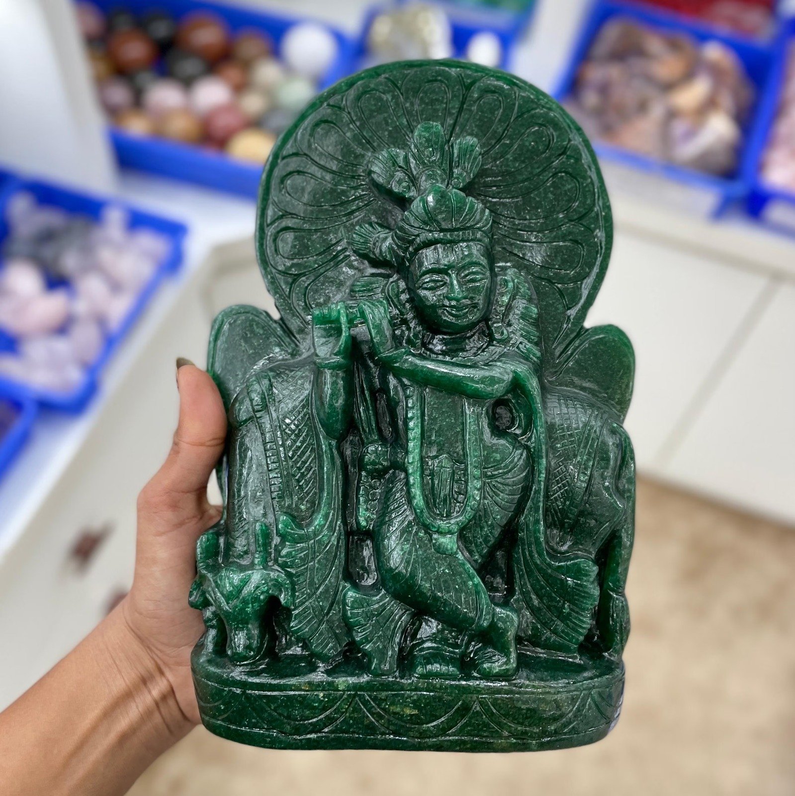 Green Jade Krishna Statue – 9.65" Lord Krishna Statue - Image 4