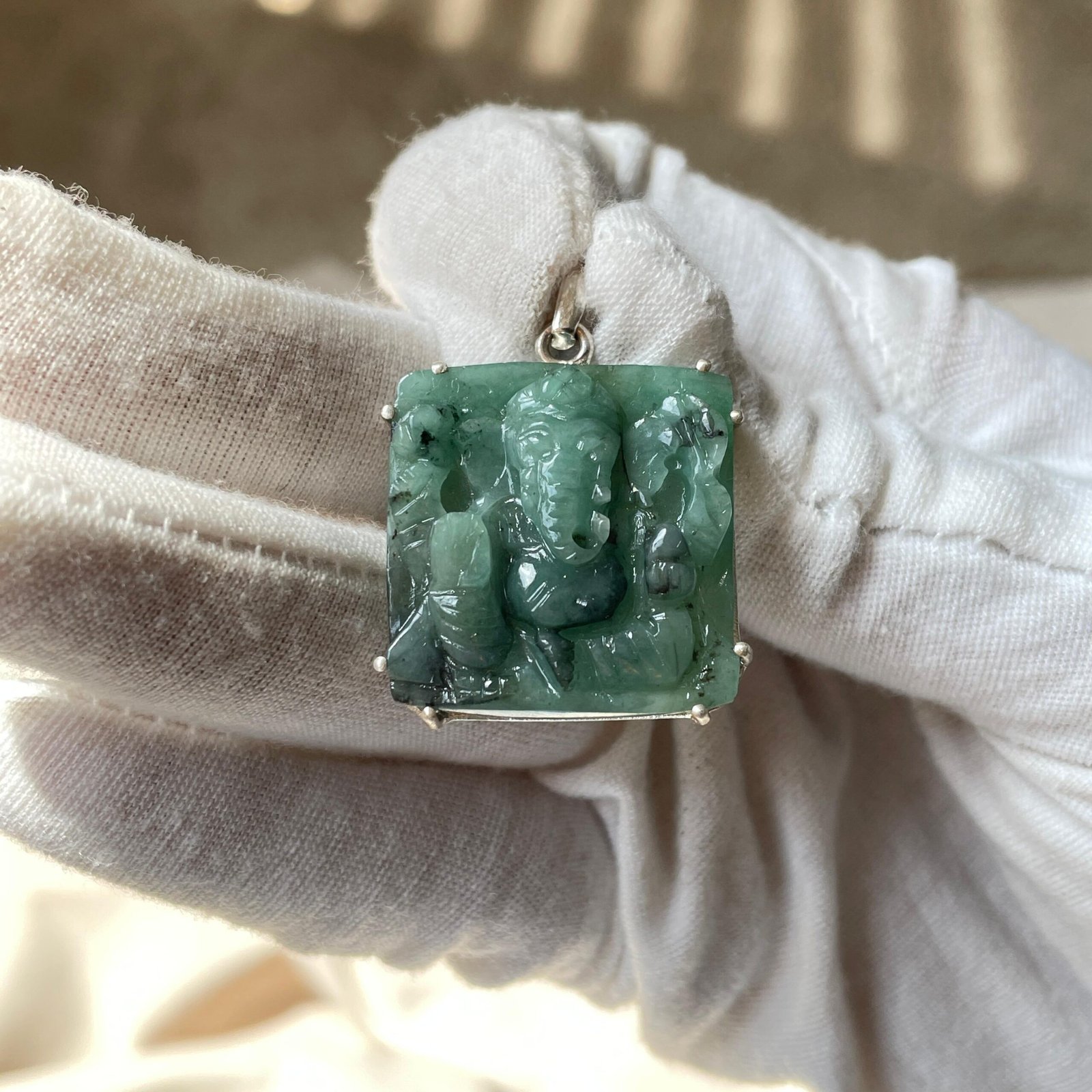 Original Emerald Ganesha Pendant 92.5 Silver Pendant - Image 7