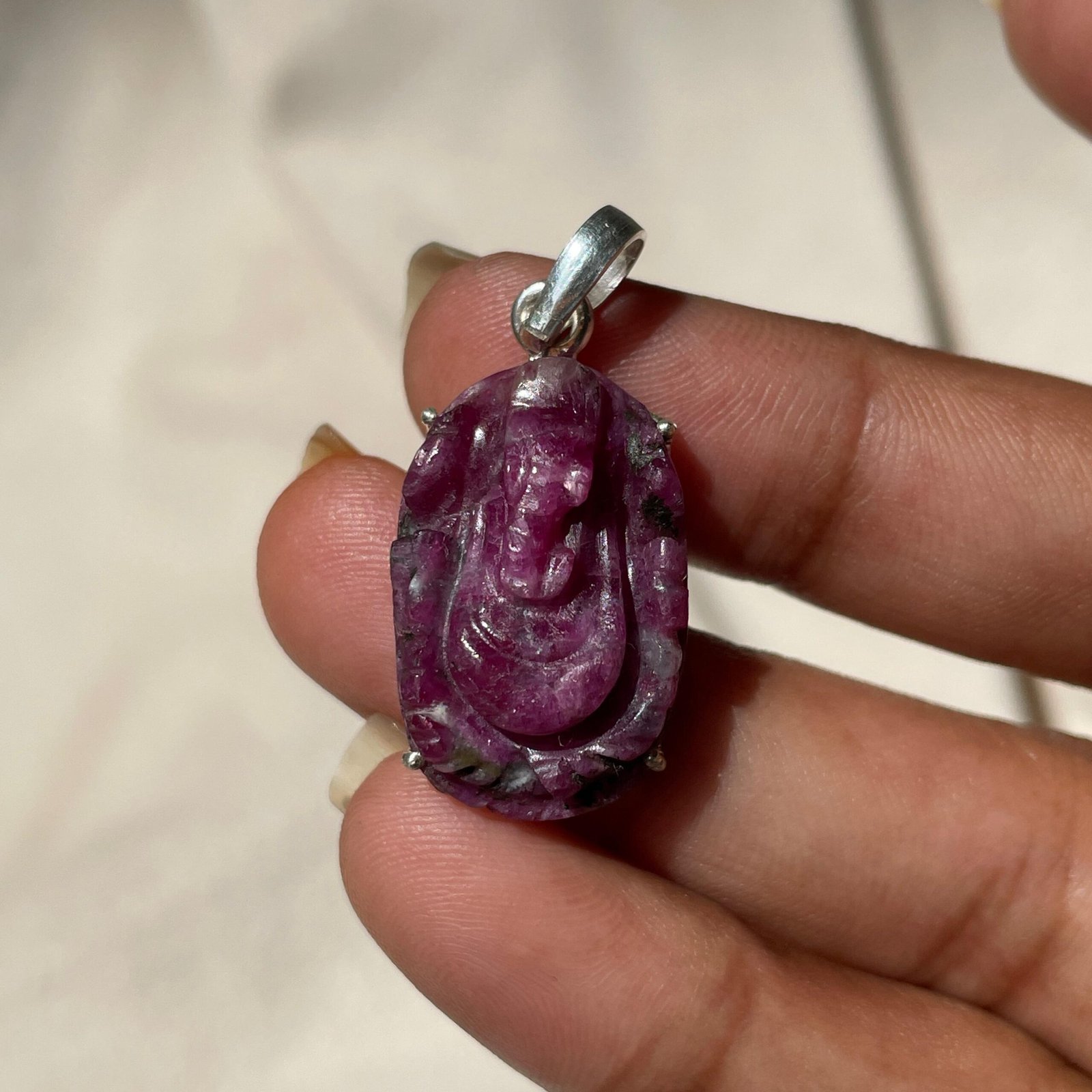 Ruby Ganesha Pendant in 92.5 Silver - Image 7