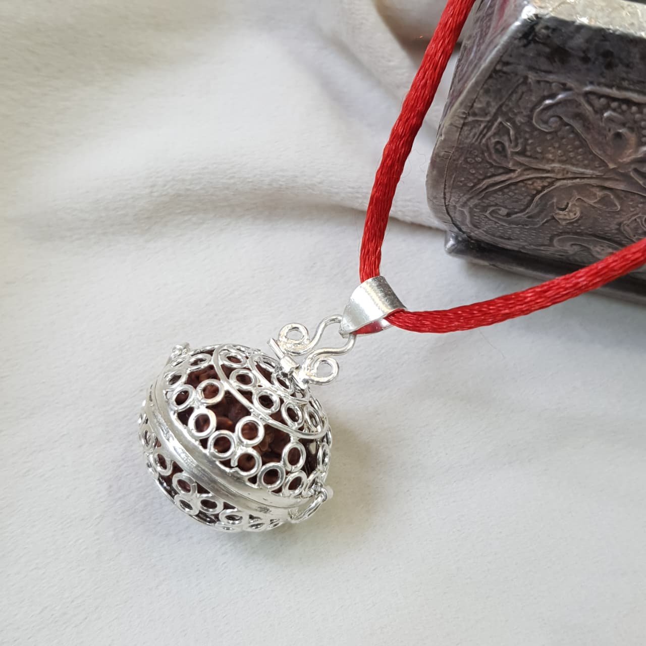 7 Mukhi Rudraksha Pendant in 92.5 Silver Cage (Lab Certified) - Image 9