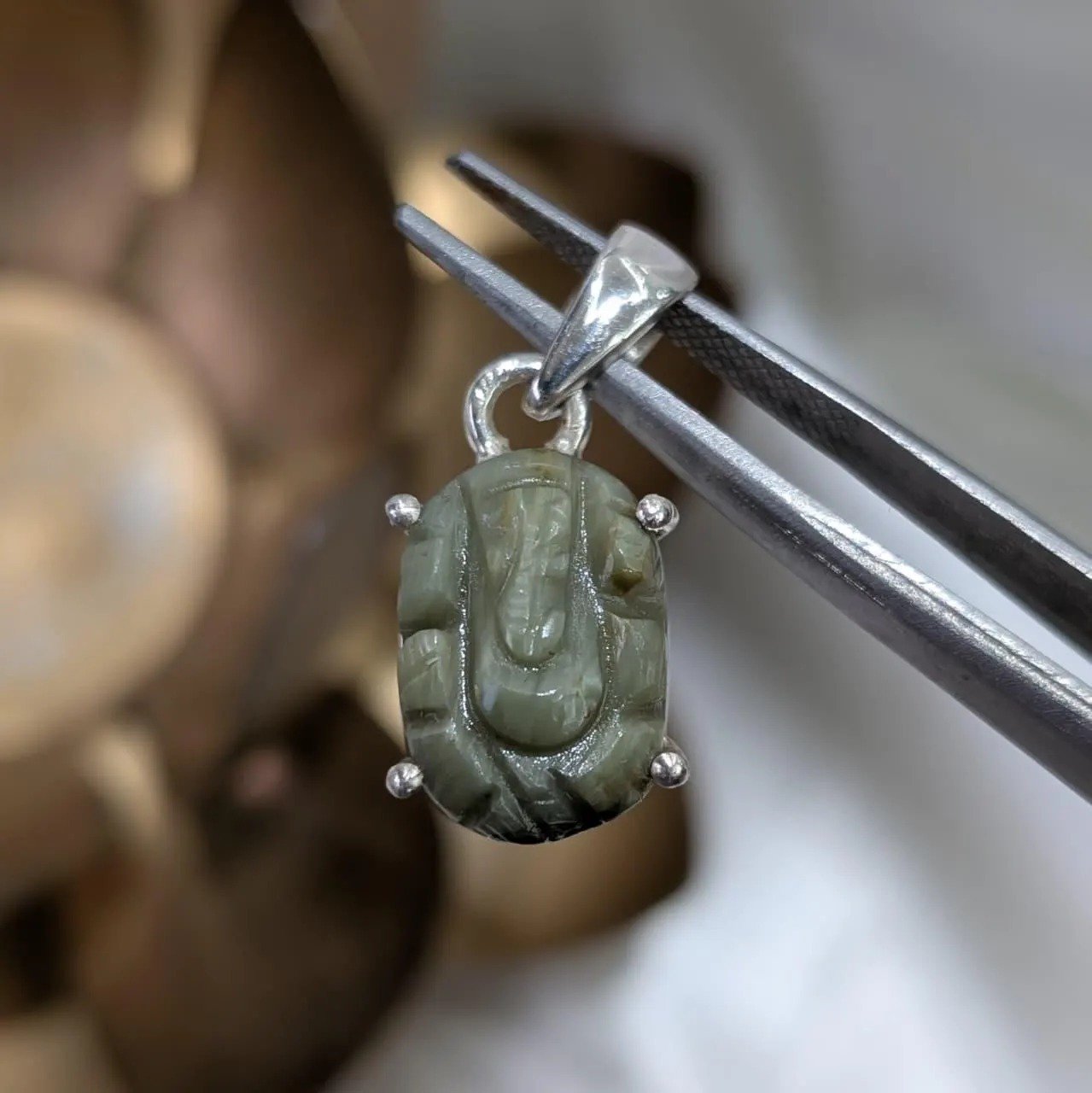 Cat’s Eye Ganesha Pendant – silver Pendant - Image 7