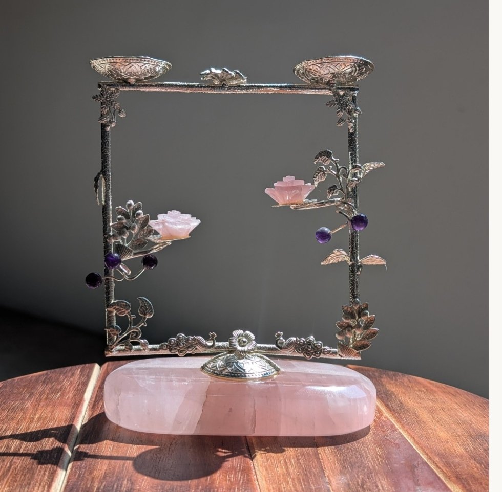 Oil Lamp - Rose Quartz German Silver for Luxury Home Décor - Image 2