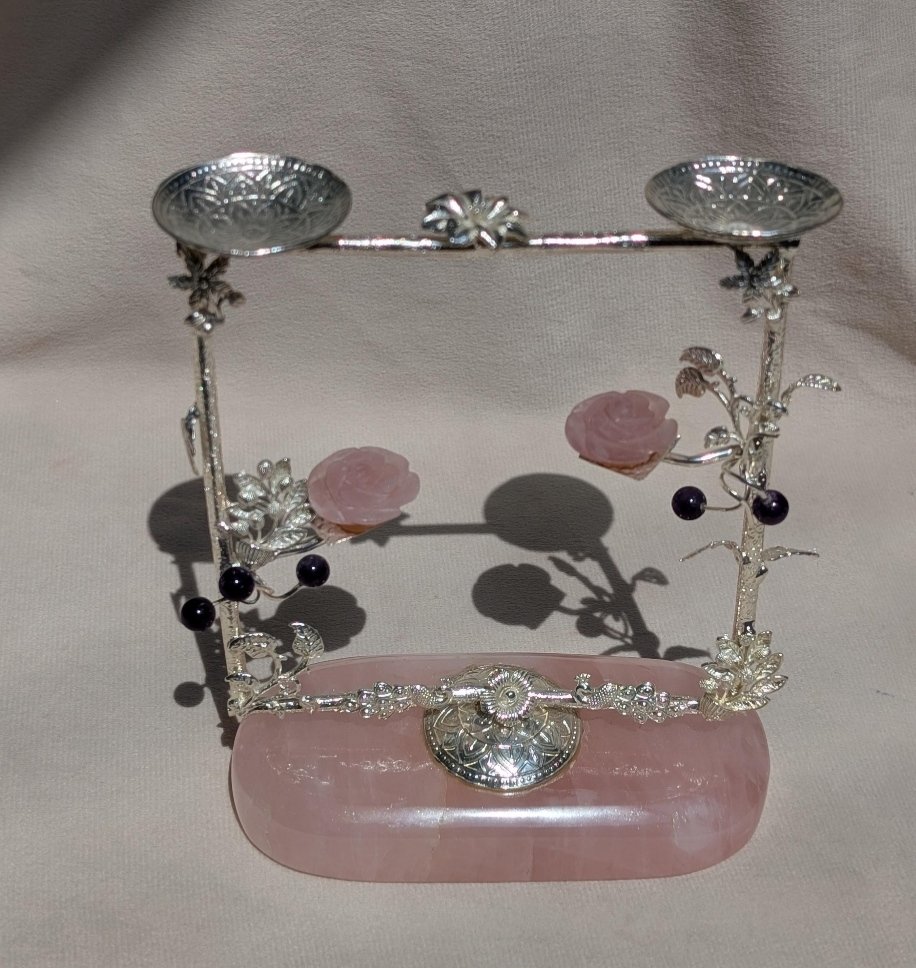 Oil Lamp - Rose Quartz German Silver for Luxury Home Décor - Image 5