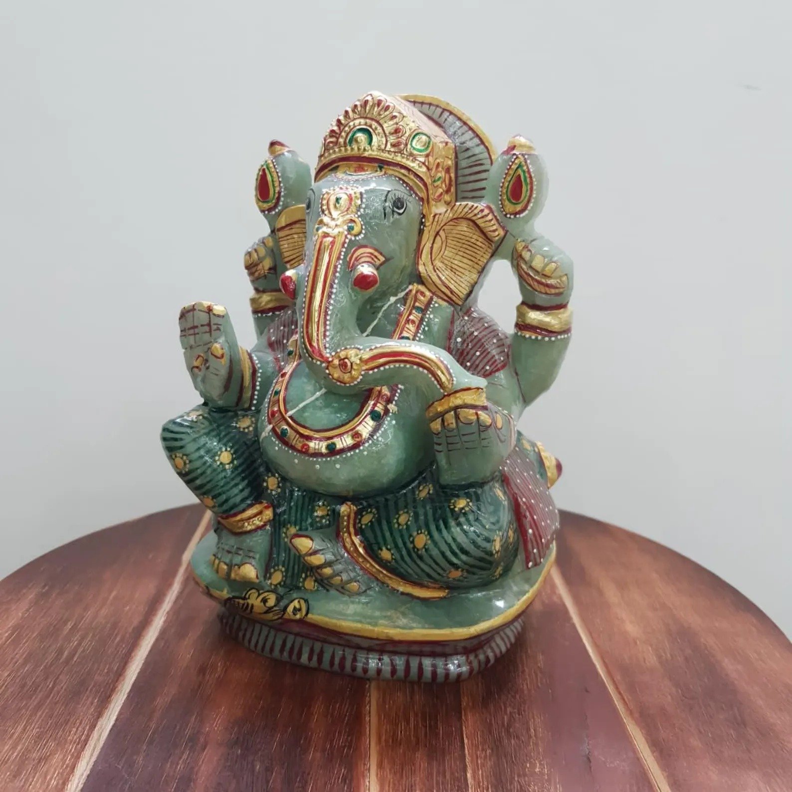Green Jade Ganesha Idol, 7" Ganesh ji Murti for Home, Temple & Gift - Image 11